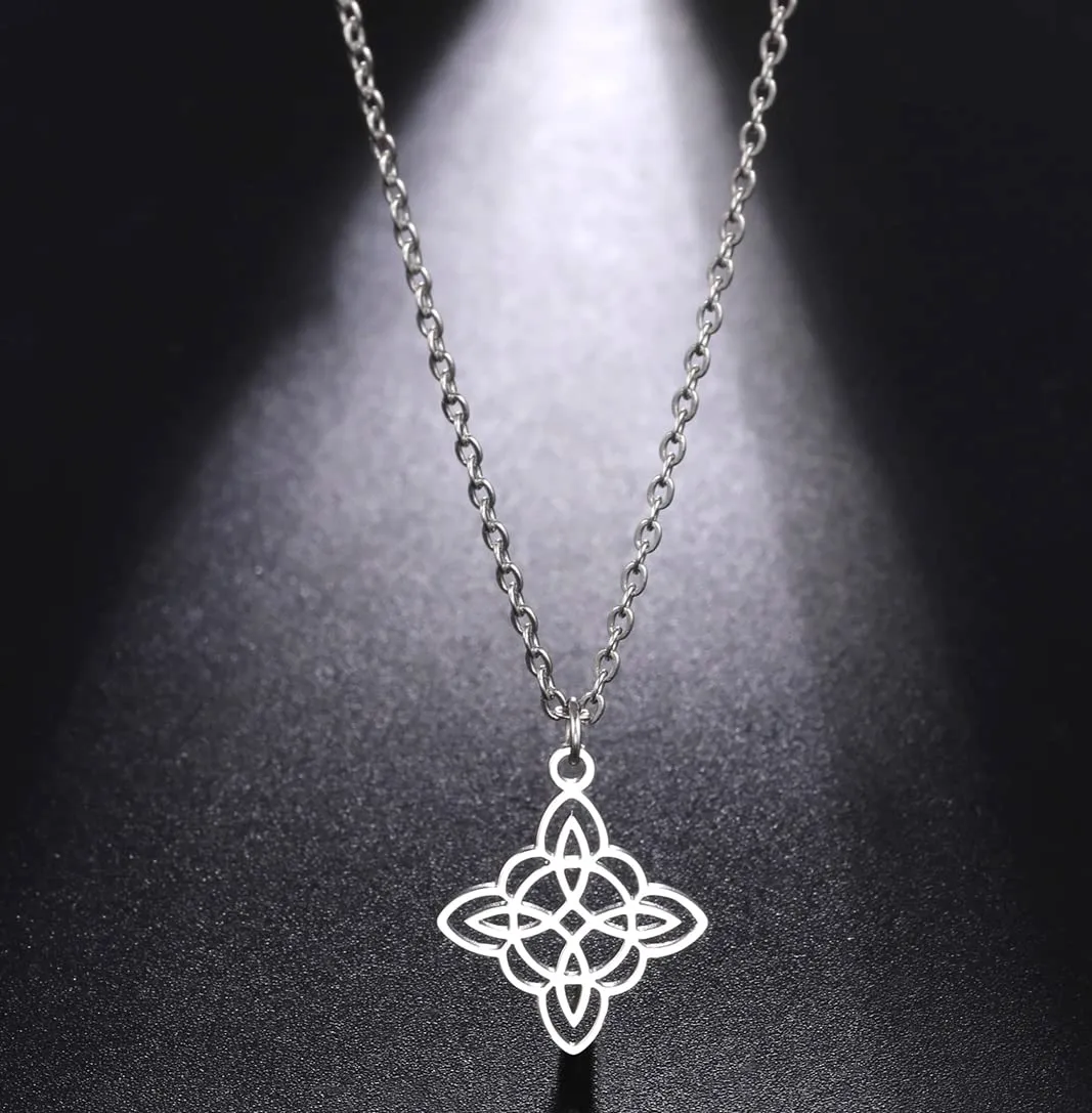 unift Collana di Nodi Delle Streghe per le Donne in Acciaio Inox Irlandese a 4 Punte Ciondolo Nodo Celtico Moda Charm Magick Gioielli (Argento) - immagine 4