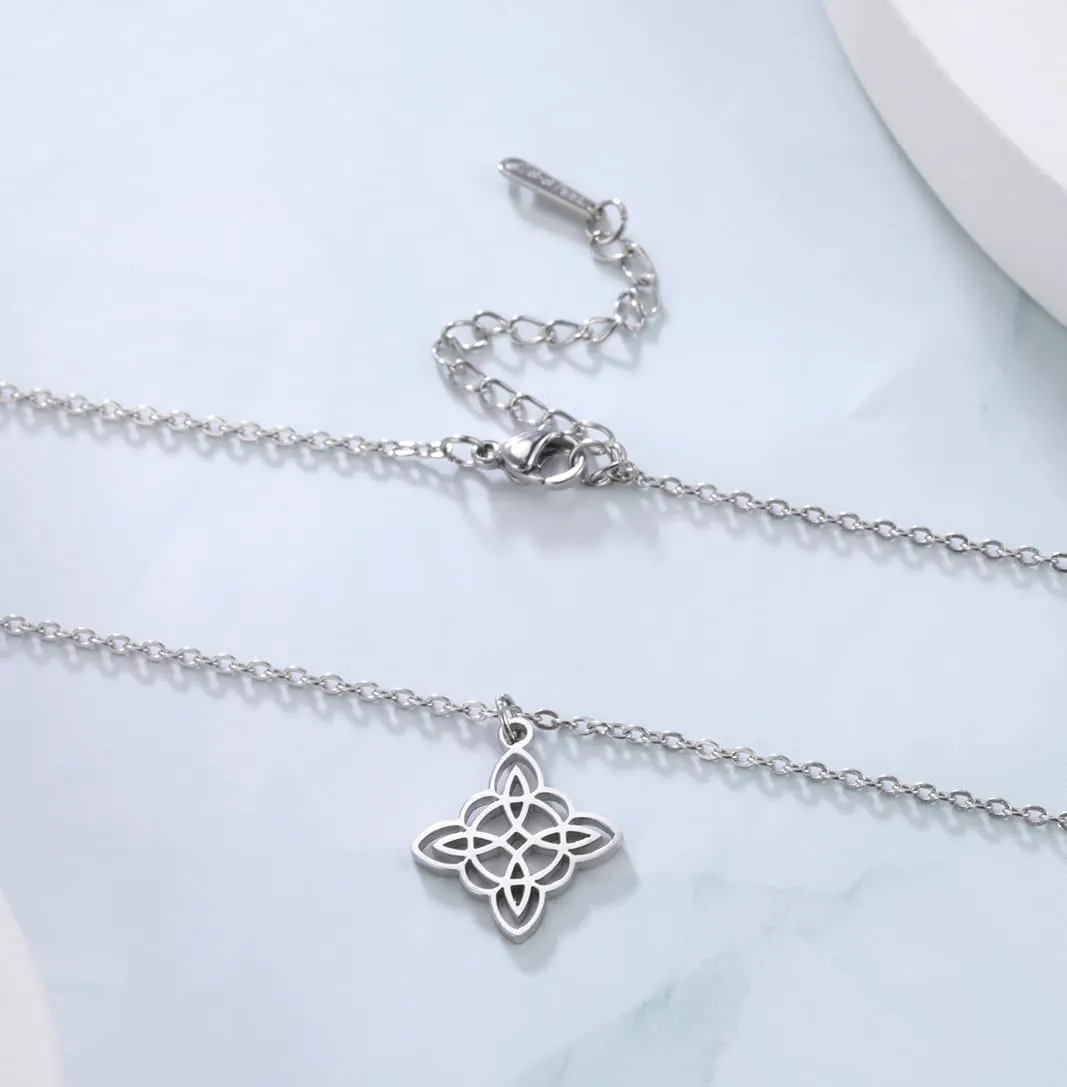unift Collana di Nodi Delle Streghe per le Donne in Acciaio Inox Irlandese a 4 Punte Ciondolo Nodo Celtico Moda Charm Magick Gioielli (Argento) - immagine 5