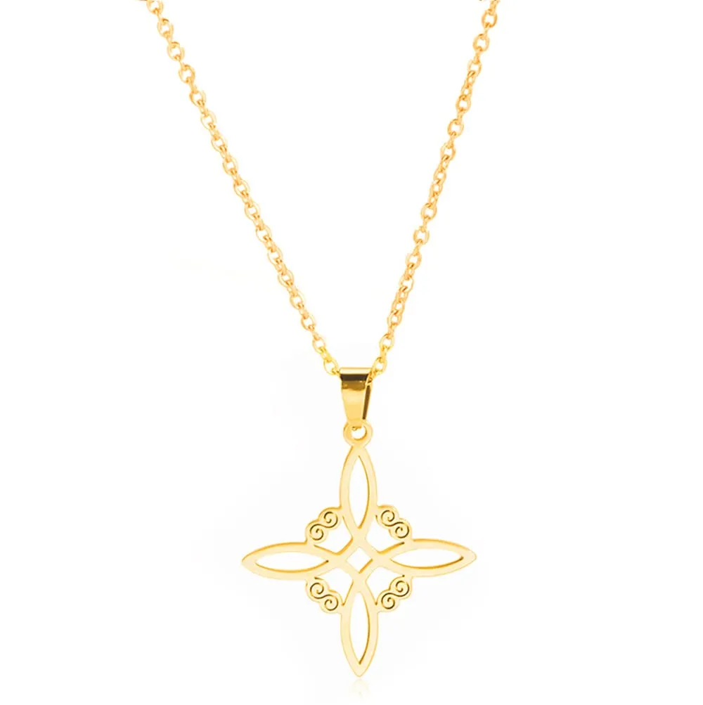 unift Collana di Nodi Delle Streghe per le Donne in Acciaio Inox Irlandese a 4 Punte Ciondolo Nodo Celtico Moda Charm Magick Gioielli (Oro 3) - immagine 1
