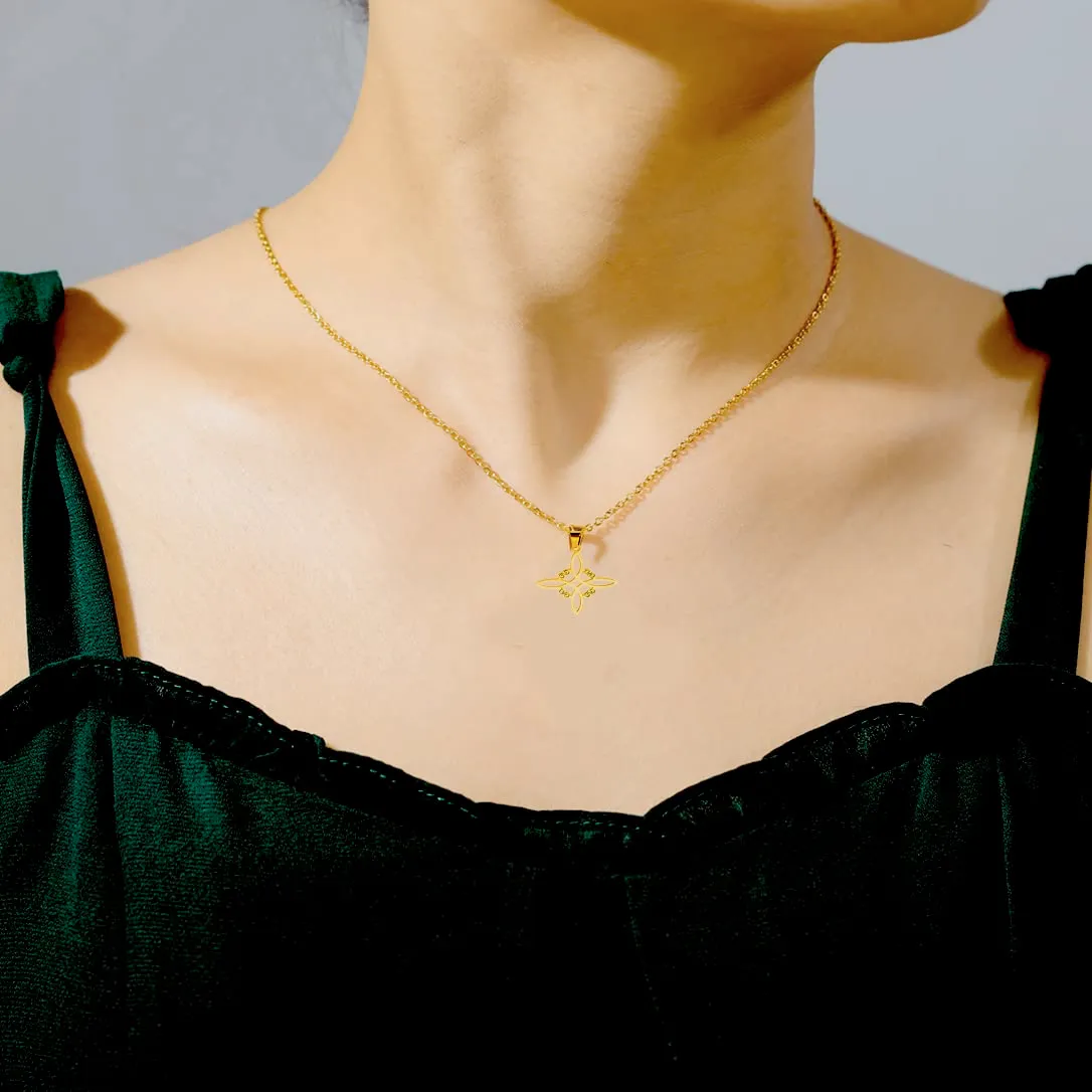 unift Collana di Nodi Delle Streghe per le Donne in Acciaio Inox Irlandese a 4 Punte Ciondolo Nodo Celtico Moda Charm Magick Gioielli (Oro 3) - immagine 2