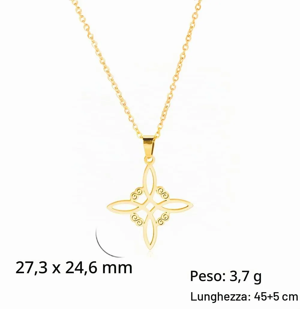 unift Collana di Nodi Delle Streghe per le Donne in Acciaio Inox Irlandese a 4 Punte Ciondolo Nodo Celtico Moda Charm Magick Gioielli (Oro 3) - immagine 3