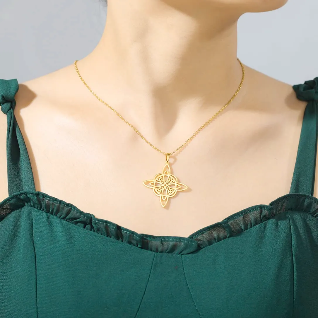 unift Collana di Nodi Delle Streghe per le Donne in Acciaio Inox Irlandese a 4 Punte Ciondolo Nodo Celtico Moda Charm Magick Gioielli (Oro 2) - immagine 2