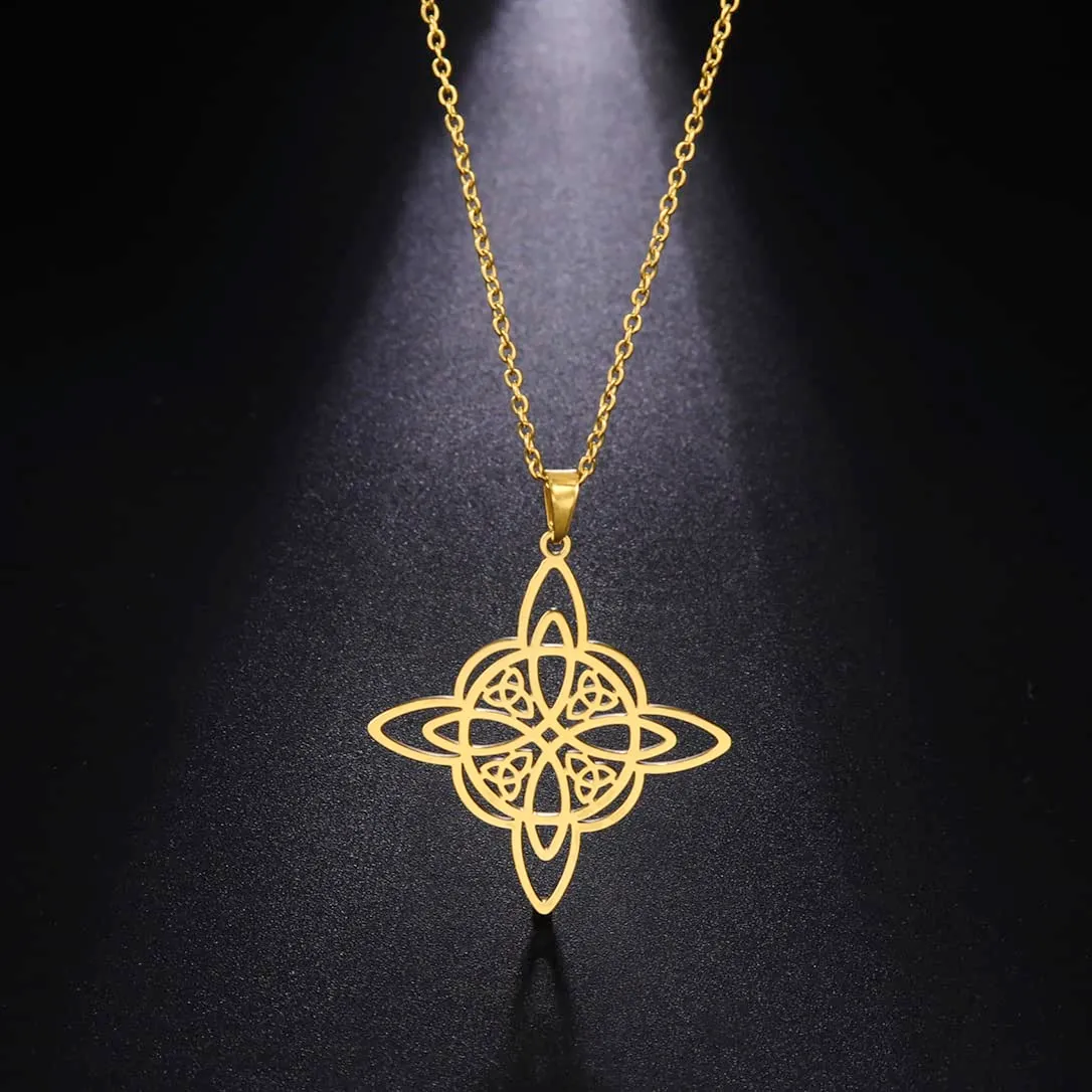 unift Collana di Nodi Delle Streghe per le Donne in Acciaio Inox Irlandese a 4 Punte Ciondolo Nodo Celtico Moda Charm Magick Gioielli (Oro 2) - immagine 3