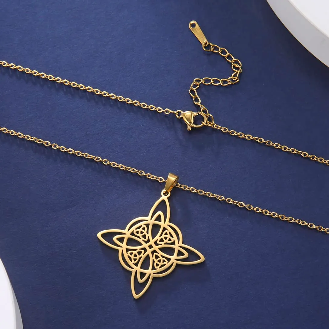 unift Collana di Nodi Delle Streghe per le Donne in Acciaio Inox Irlandese a 4 Punte Ciondolo Nodo Celtico Moda Charm Magick Gioielli (Oro 2) - immagine 4