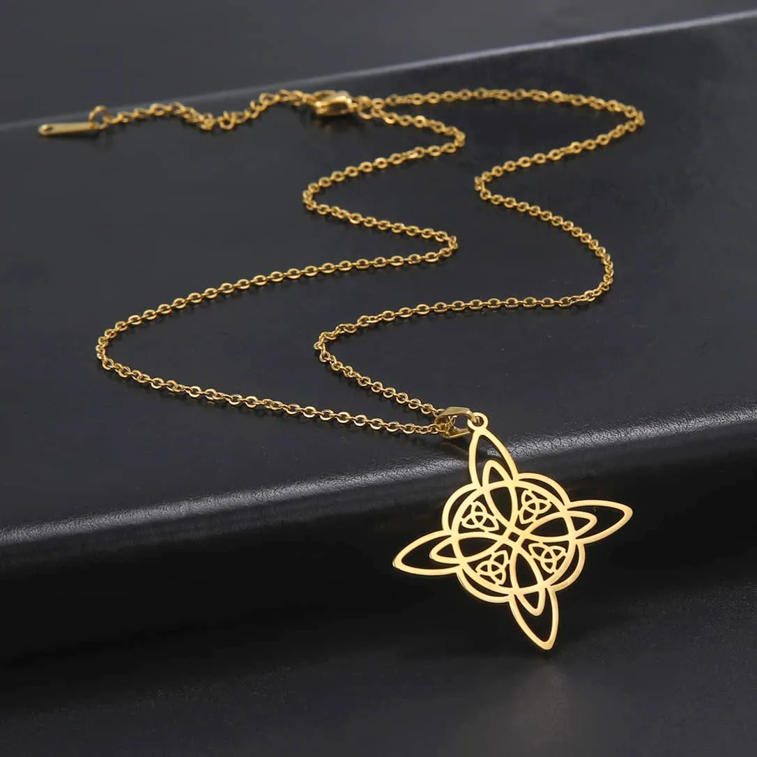unift Collana di Nodi Delle Streghe per le Donne in Acciaio Inox Irlandese a 4 Punte Ciondolo Nodo Celtico Moda Charm Magick Gioielli (Oro 2) - immagine 5