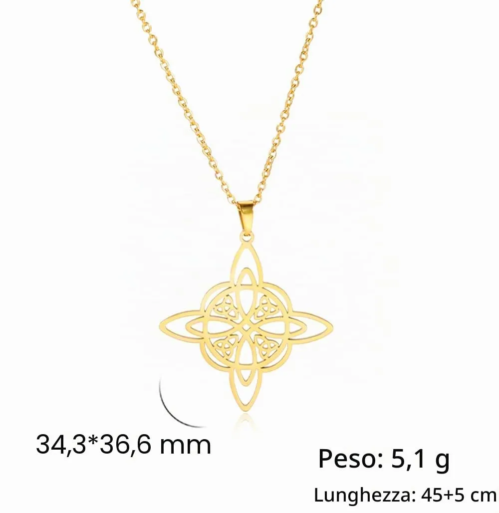 unift Collana di Nodi Delle Streghe per le Donne in Acciaio Inox Irlandese a 4 Punte Ciondolo Nodo Celtico Moda Charm Magick Gioielli (Oro 2) - immagine 6