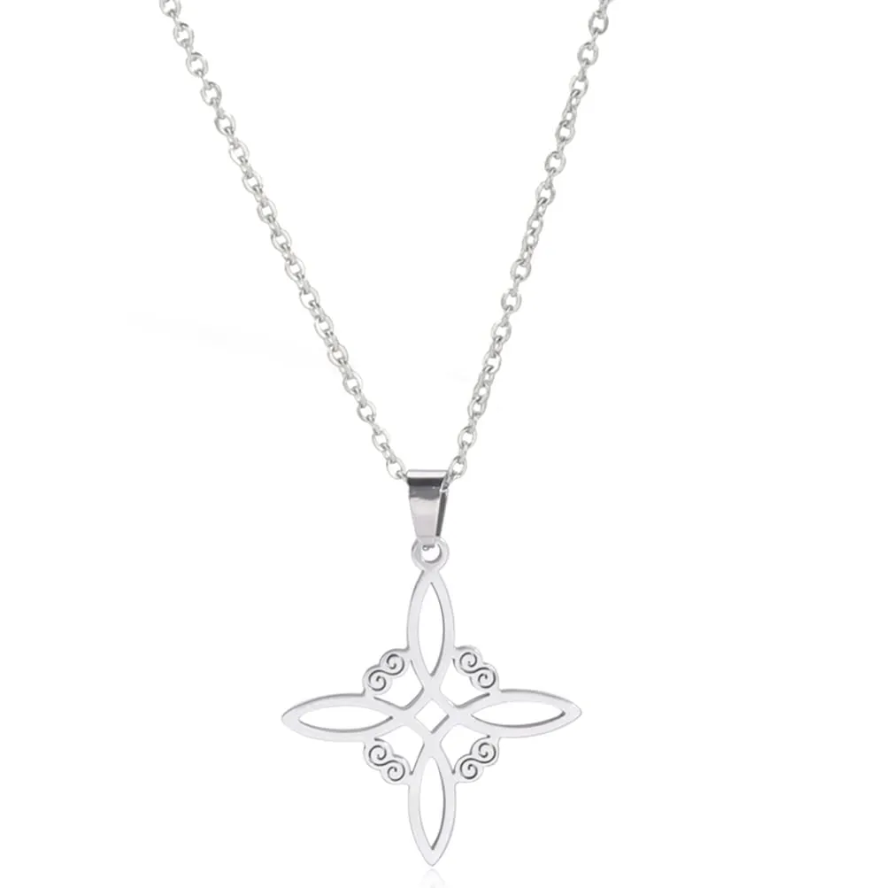 unift Collana di Nodi Delle Streghe per le Donne in Acciaio Inox Irlandese a 4 Punte Ciondolo Nodo Celtico Moda Charm Magick Gioielli (Argento 3) - immagine 1