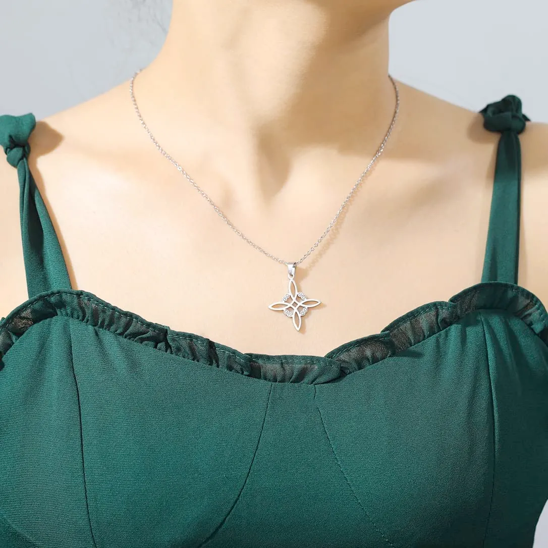 unift Collana di Nodi Delle Streghe per le Donne in Acciaio Inox Irlandese a 4 Punte Ciondolo Nodo Celtico Moda Charm Magick Gioielli (Argento 3) - immagine 2