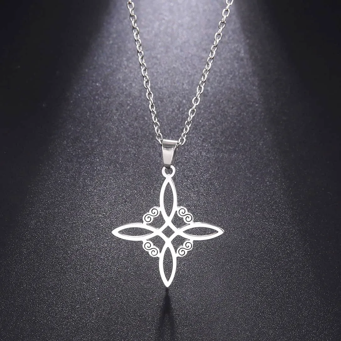 unift Collana di Nodi Delle Streghe per le Donne in Acciaio Inox Irlandese a 4 Punte Ciondolo Nodo Celtico Moda Charm Magick Gioielli (Argento 3) - immagine 3