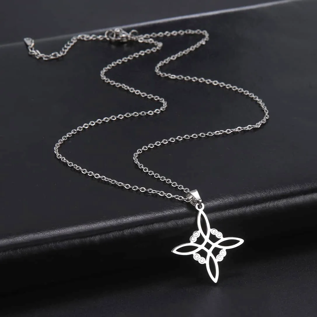 unift Collana di Nodi Delle Streghe per le Donne in Acciaio Inox Irlandese a 4 Punte Ciondolo Nodo Celtico Moda Charm Magick Gioielli (Argento 3) - immagine 4