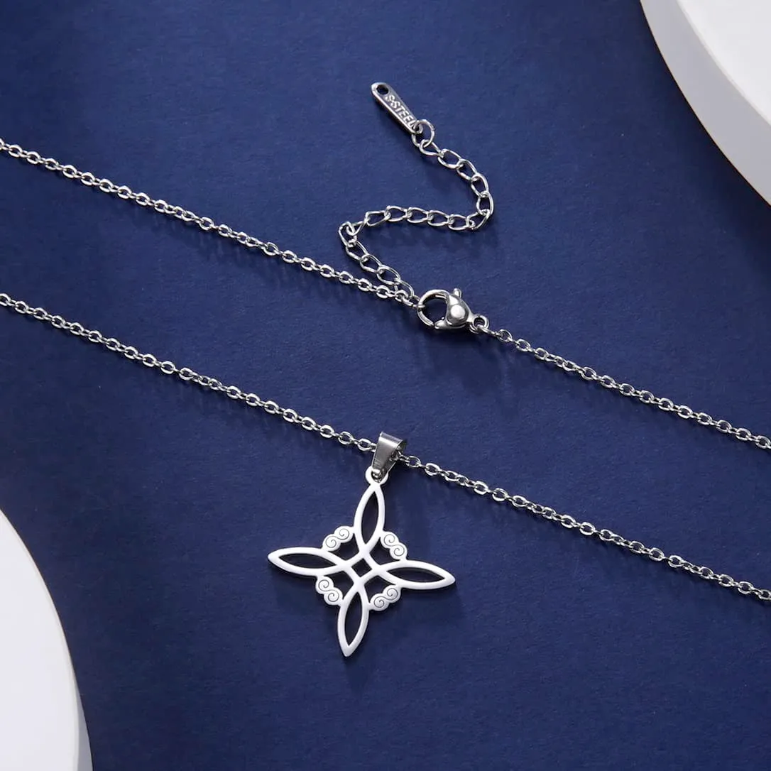 unift Collana di Nodi Delle Streghe per le Donne in Acciaio Inox Irlandese a 4 Punte Ciondolo Nodo Celtico Moda Charm Magick Gioielli (Argento 3) - immagine 5