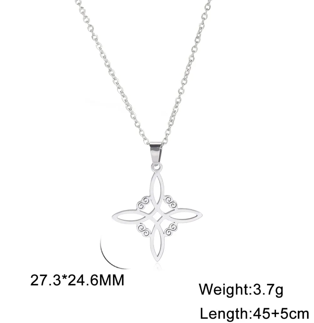 unift Collana di Nodi Delle Streghe per le Donne in Acciaio Inox Irlandese a 4 Punte Ciondolo Nodo Celtico Moda Charm Magick Gioielli (Argento 3) - immagine 6