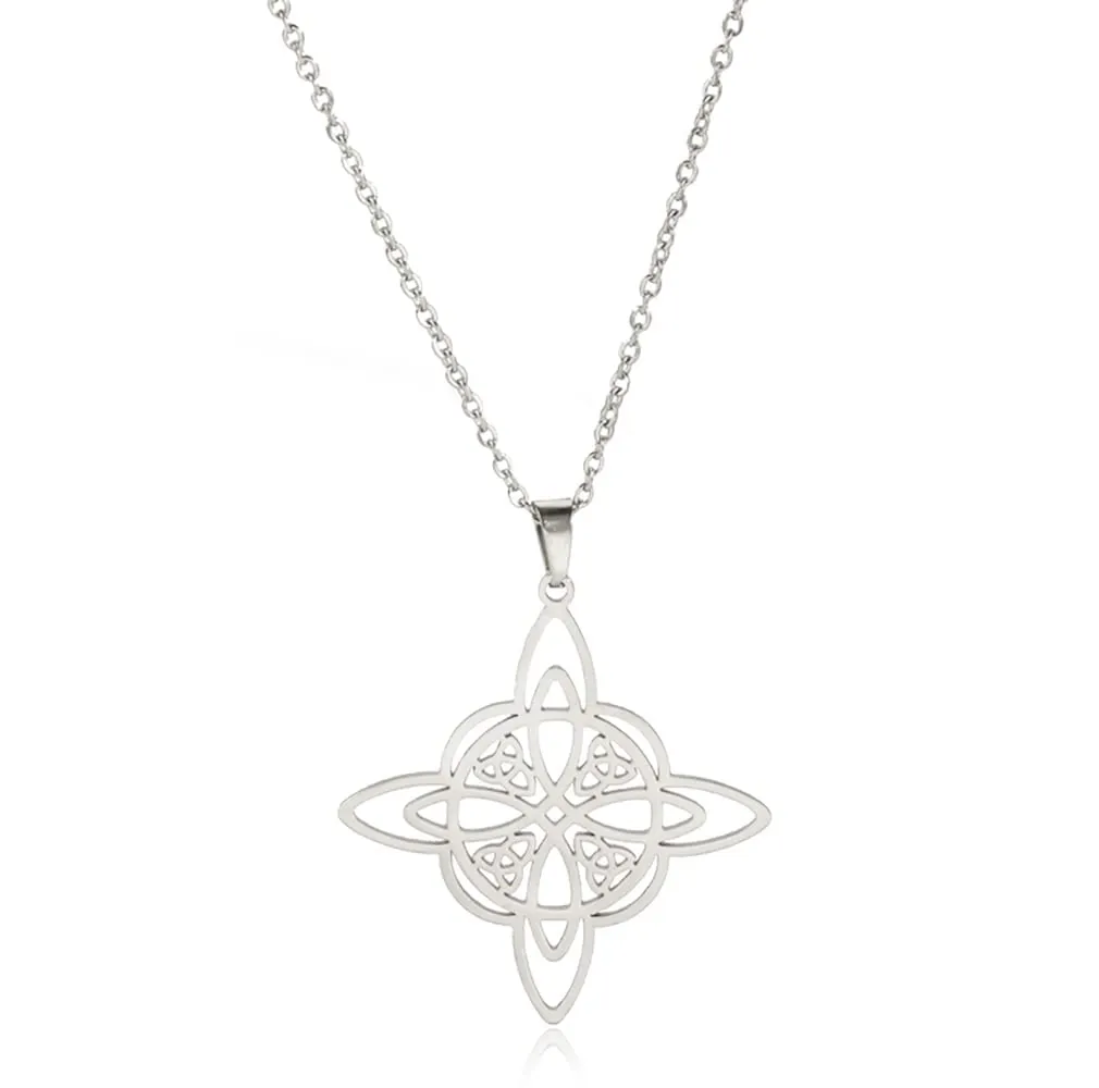 unift Collana di Nodi Delle Streghe per le Donne in Acciaio Inox Irlandese a 4 Punte Ciondolo Nodo Celtico Moda Charm Magick Gioielli (Argento 2) - immagine 1