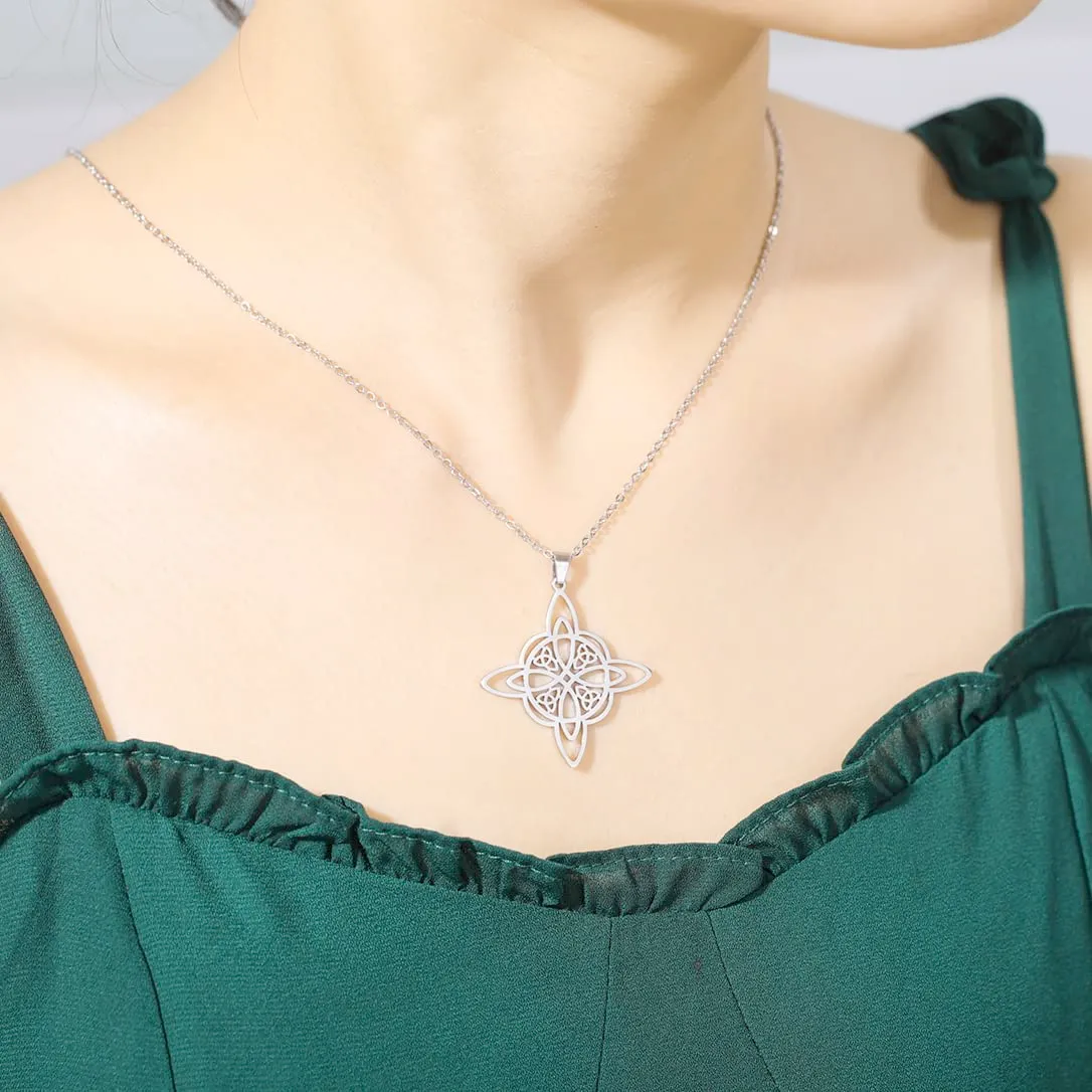 unift Collana di Nodi Delle Streghe per le Donne in Acciaio Inox Irlandese a 4 Punte Ciondolo Nodo Celtico Moda Charm Magick Gioielli (Argento 2) - immagine 2