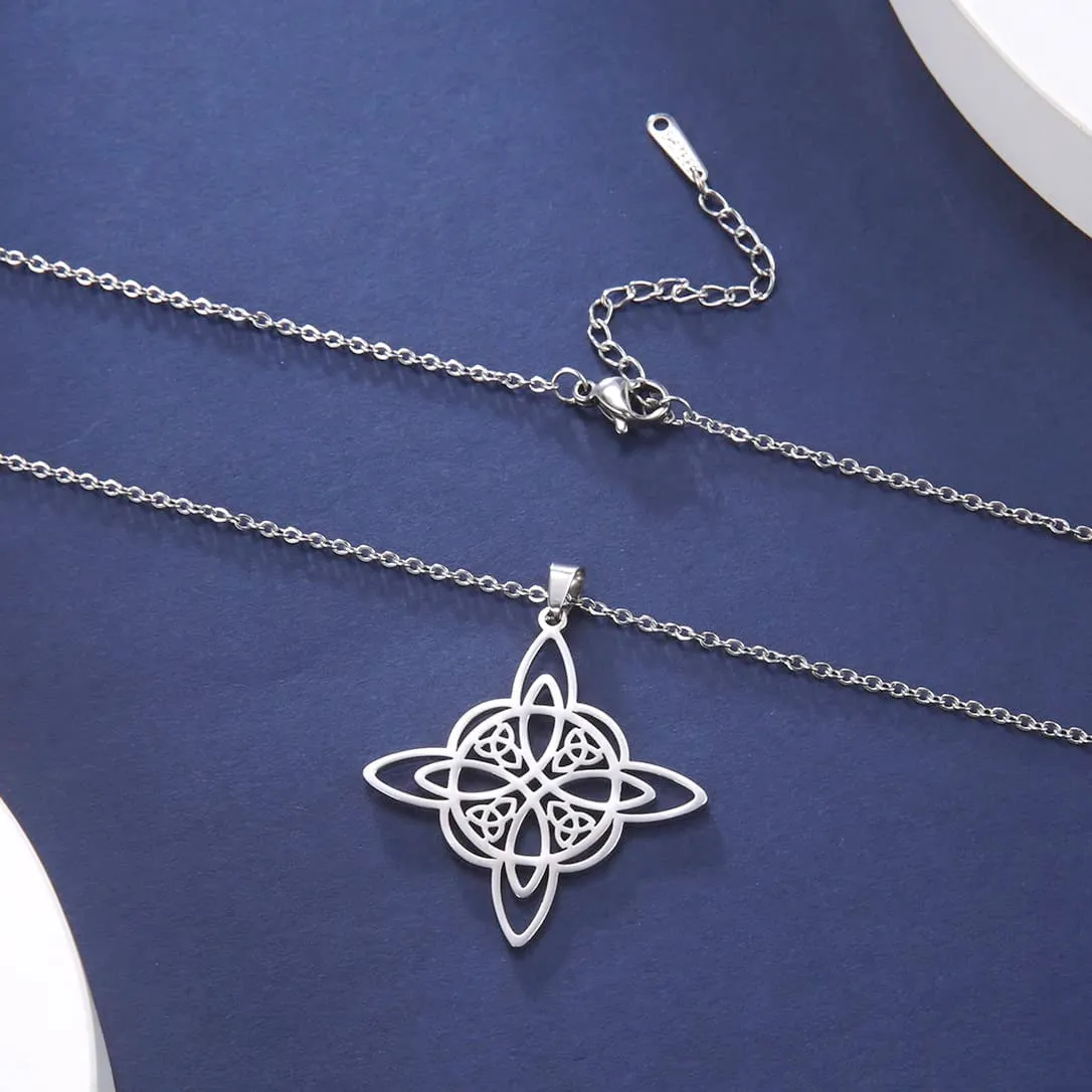 unift Collana di Nodi Delle Streghe per le Donne in Acciaio Inox Irlandese a 4 Punte Ciondolo Nodo Celtico Moda Charm Magick Gioielli (Argento 2) - immagine 3