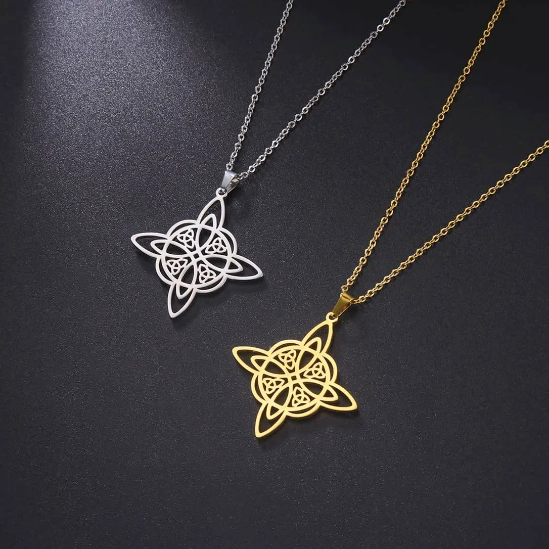 unift Collana di Nodi Delle Streghe per le Donne in Acciaio Inox Irlandese a 4 Punte Ciondolo Nodo Celtico Moda Charm Magick Gioielli (Argento 2) - immagine 4