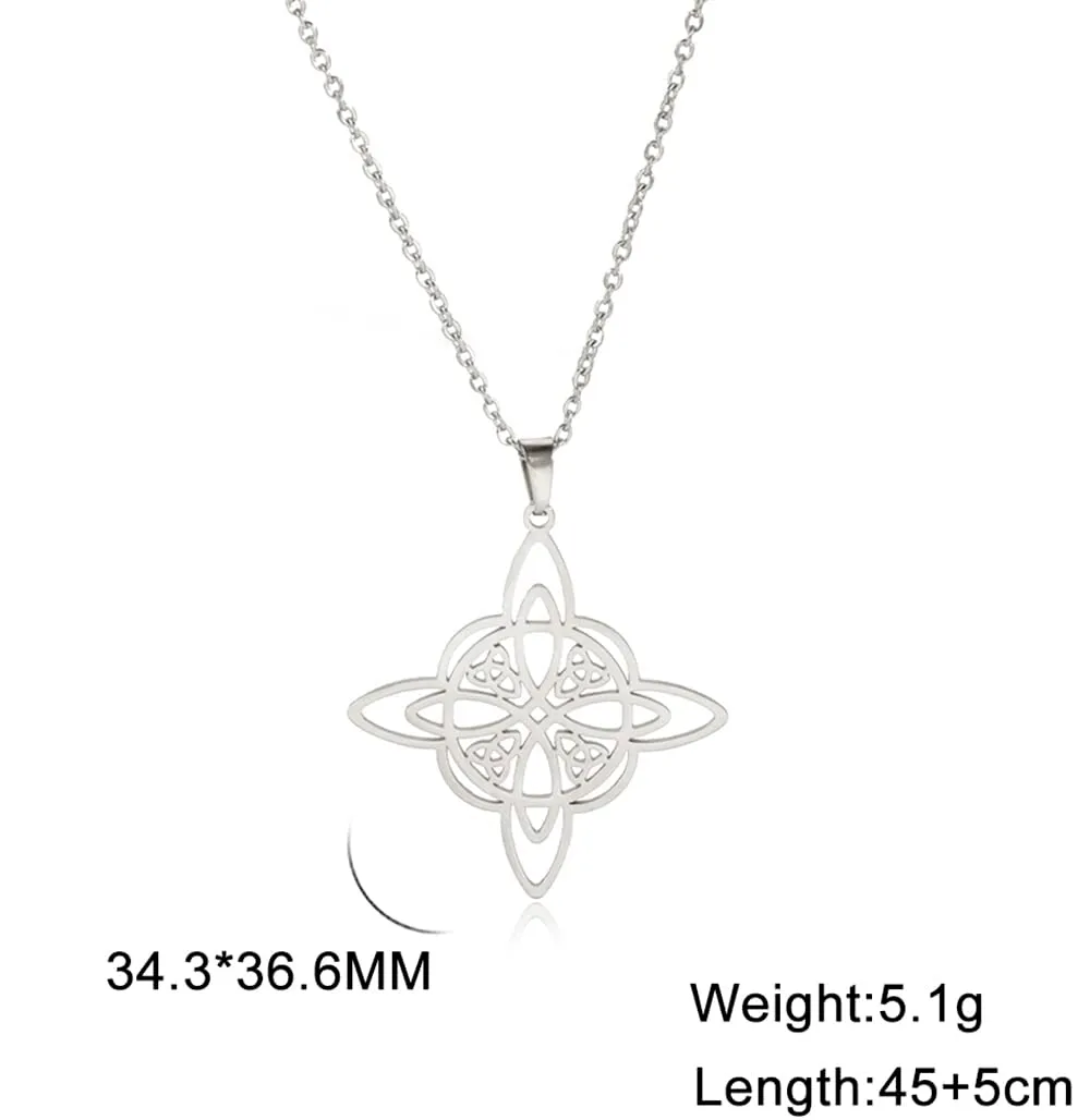 unift Collana di Nodi Delle Streghe per le Donne in Acciaio Inox Irlandese a 4 Punte Ciondolo Nodo Celtico Moda Charm Magick Gioielli (Argento 2) - immagine 5