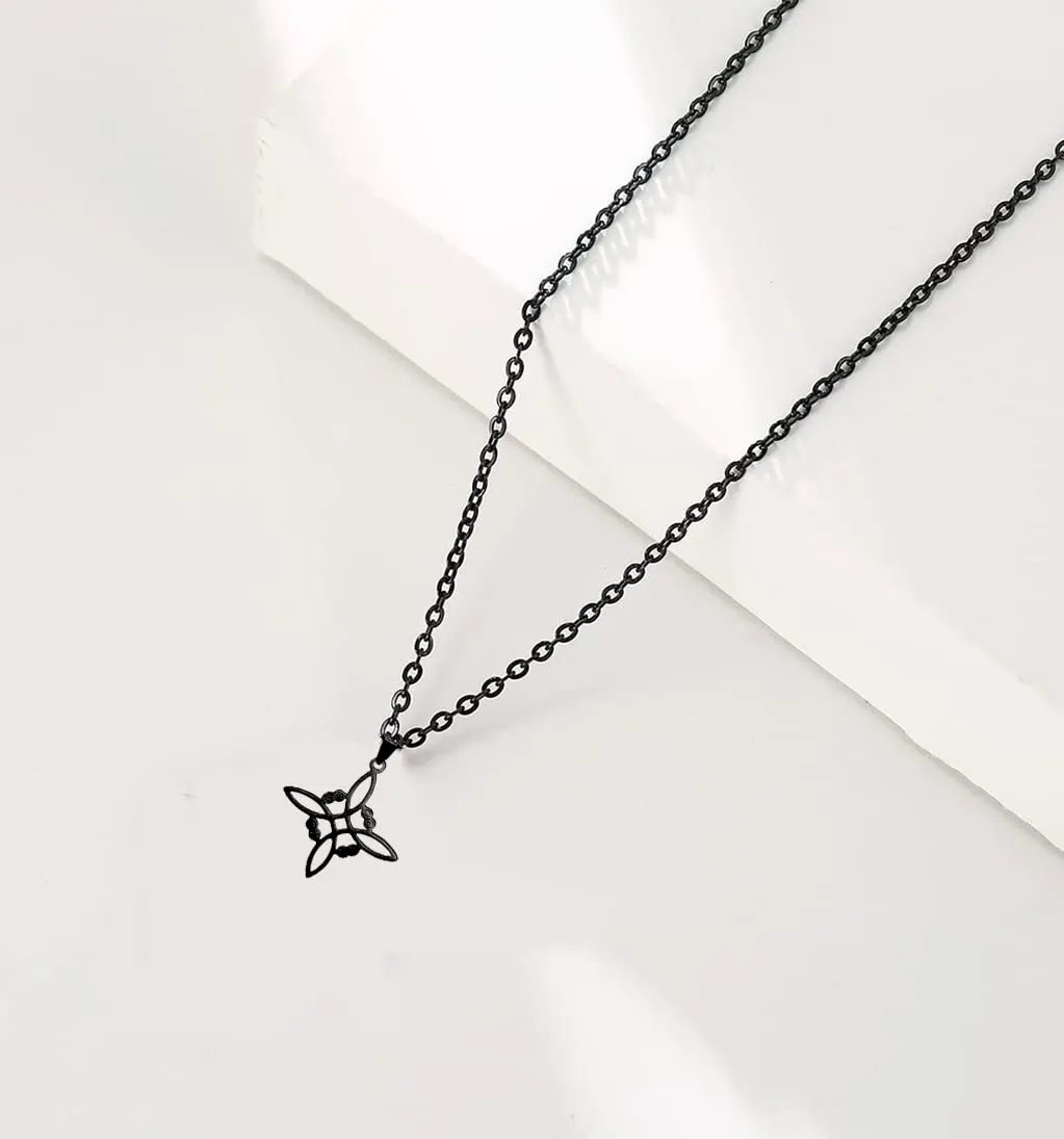 unift Collana di Nodi Delle Streghe per le Donne in Acciaio Inox Irlandese a 4 Punte Ciondolo Nodo Celtico Moda Charm Magick Gioielli (Nero) - immagine 3