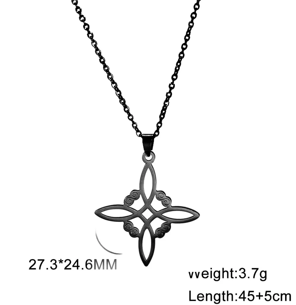 unift Collana di Nodi Delle Streghe per le Donne in Acciaio Inox Irlandese a 4 Punte Ciondolo Nodo Celtico Moda Charm Magick Gioielli (Nero) - immagine 4