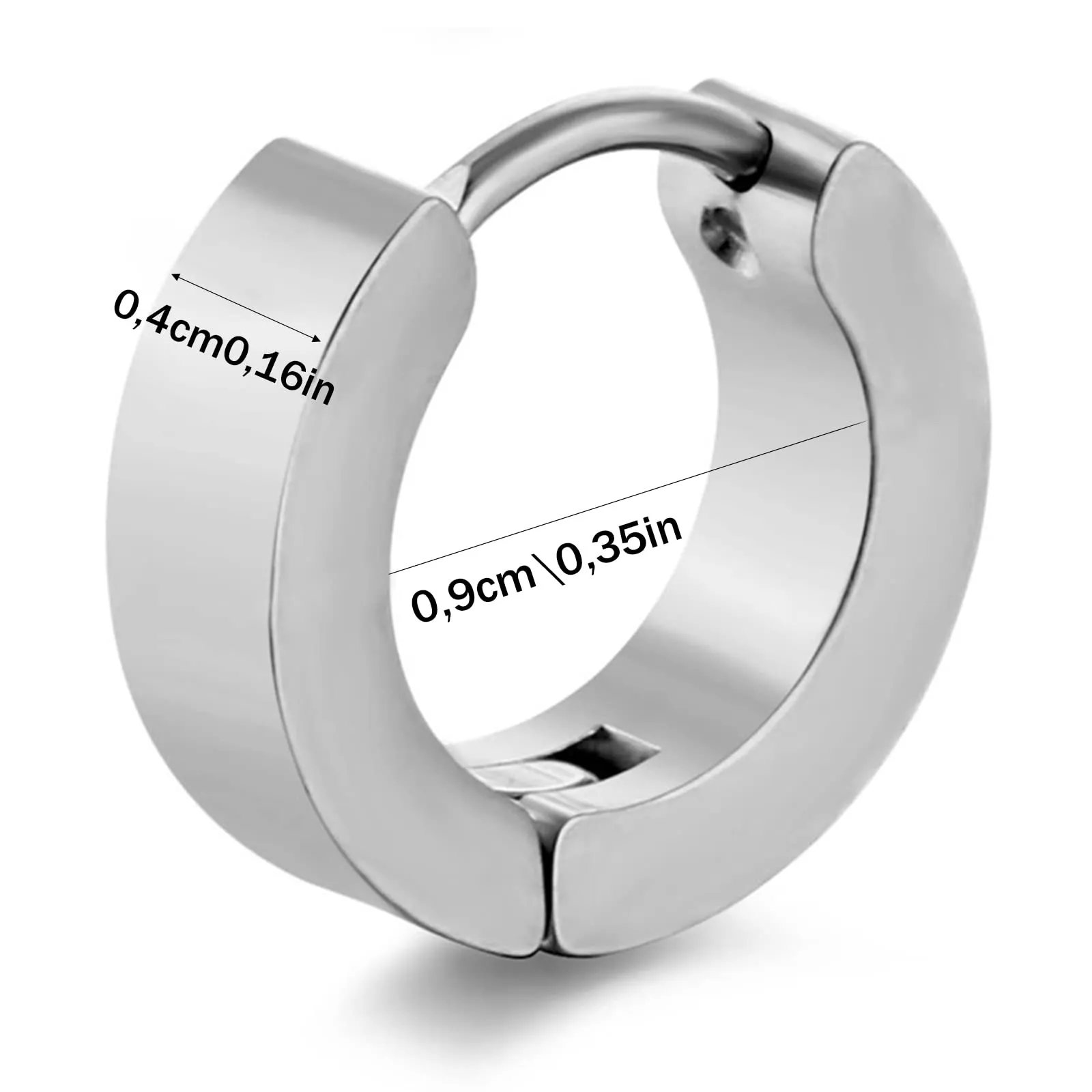 Momeski 2 paia di orecchini da uomo/donna in acciaio inossidabile nero argento opaco orecchini a cerchio classici da 4 mm / 9 mm (nero e argento) - immagine 2
