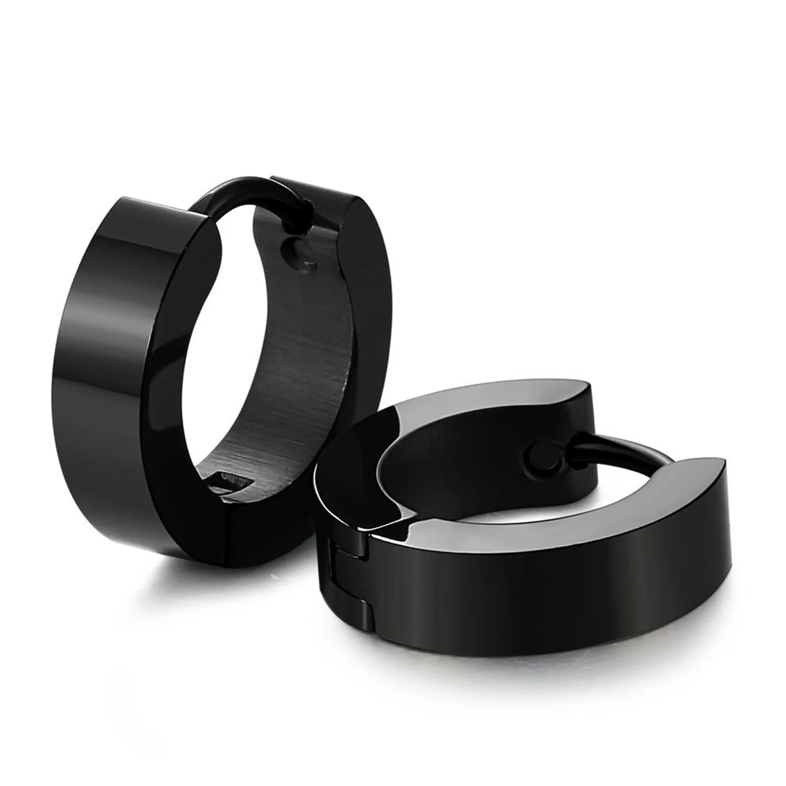 Momeski 2 paia di orecchini da uomo/donna in acciaio inossidabile nero argento opaco orecchini a cerchio classici da 4 mm / 9 mm (nero e argento) - immagine 3