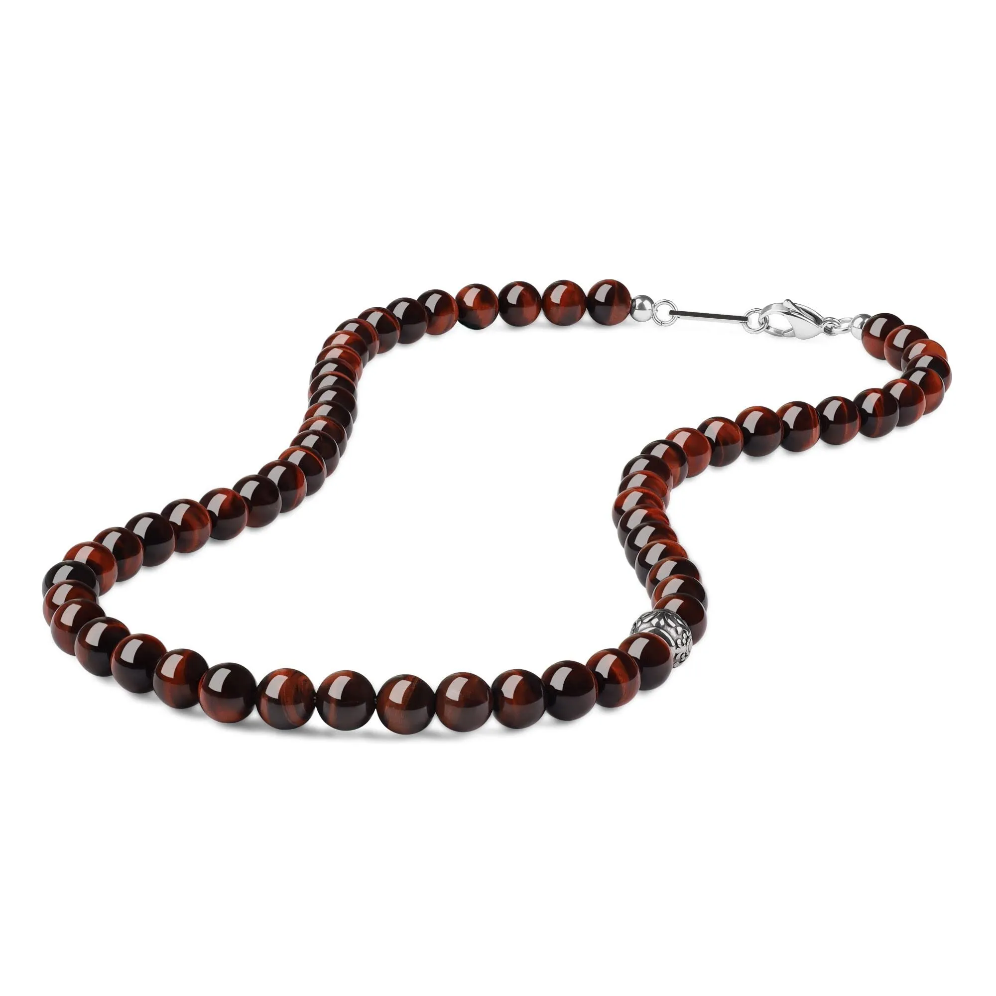 GAVU Collana da Uomo Pietre Naturali, Collana di Perline da Uomo con Occhio di Tigre Rosso e Amuleto Fleur de Lis 60cm - immagine 1