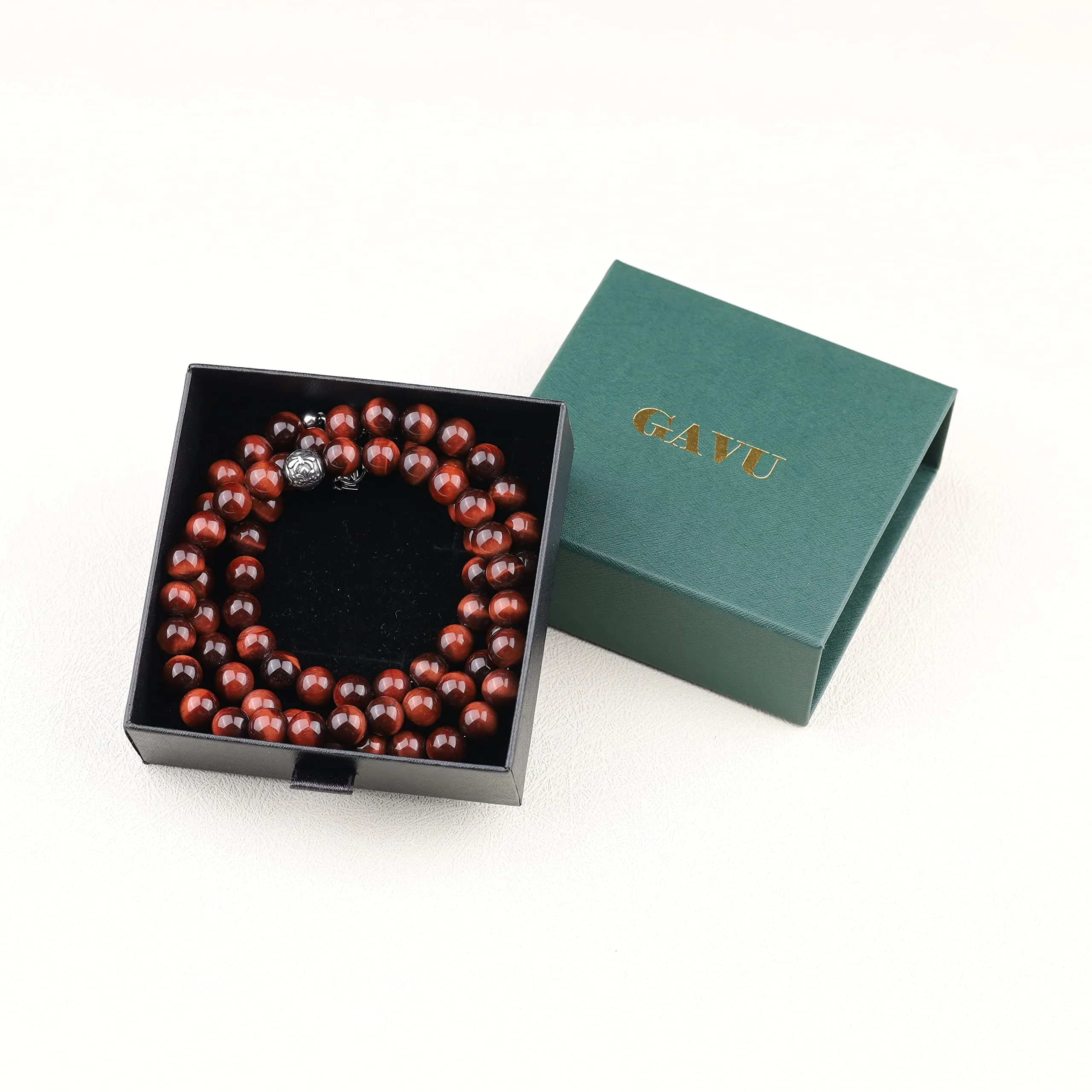 GAVU Collana da Uomo Pietre Naturali, Collana di Perline da Uomo con Occhio di Tigre Rosso e Amuleto Fleur de Lis 55cm - immagine 7
