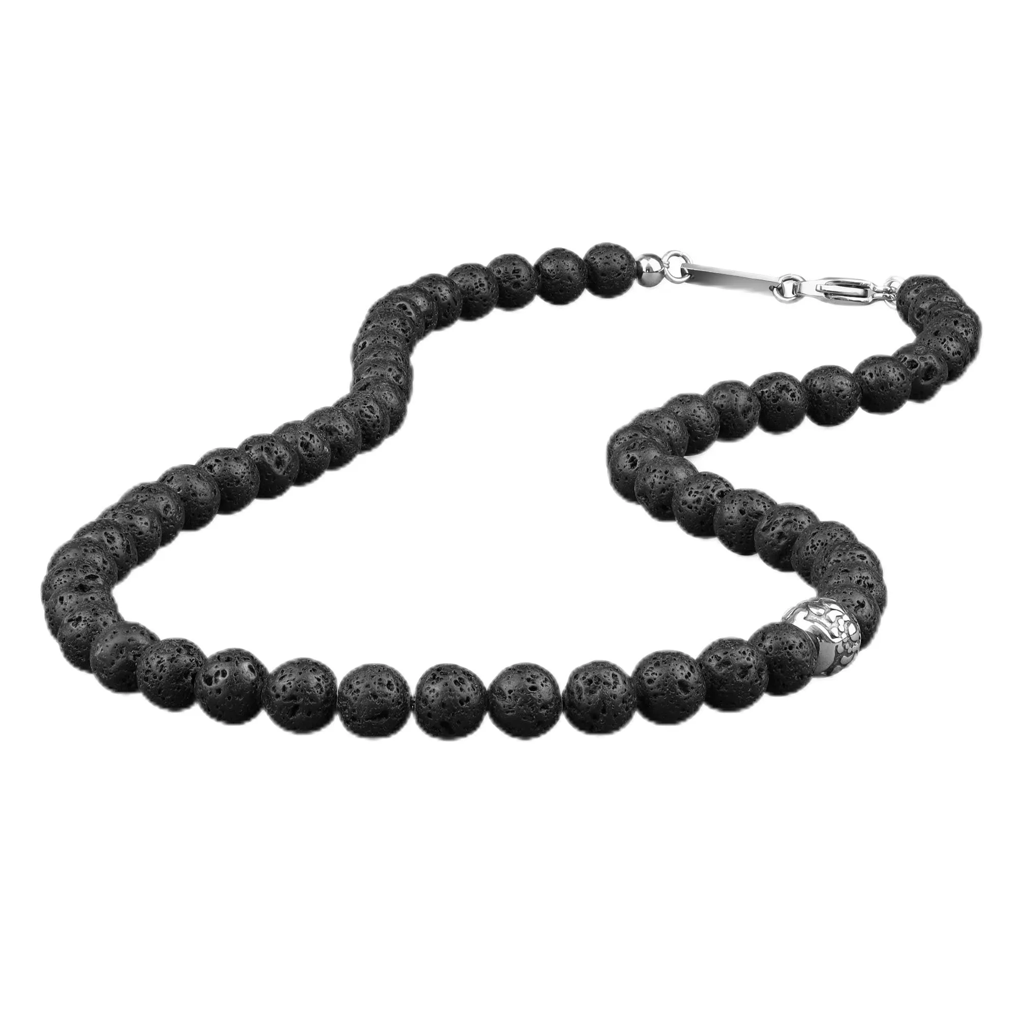 GAVU Collana Pietre Naturali e Cristalli da Uomo con Perline di Pietra Lavica e Amuleto Fleur de Lis 65cm - immagine 1