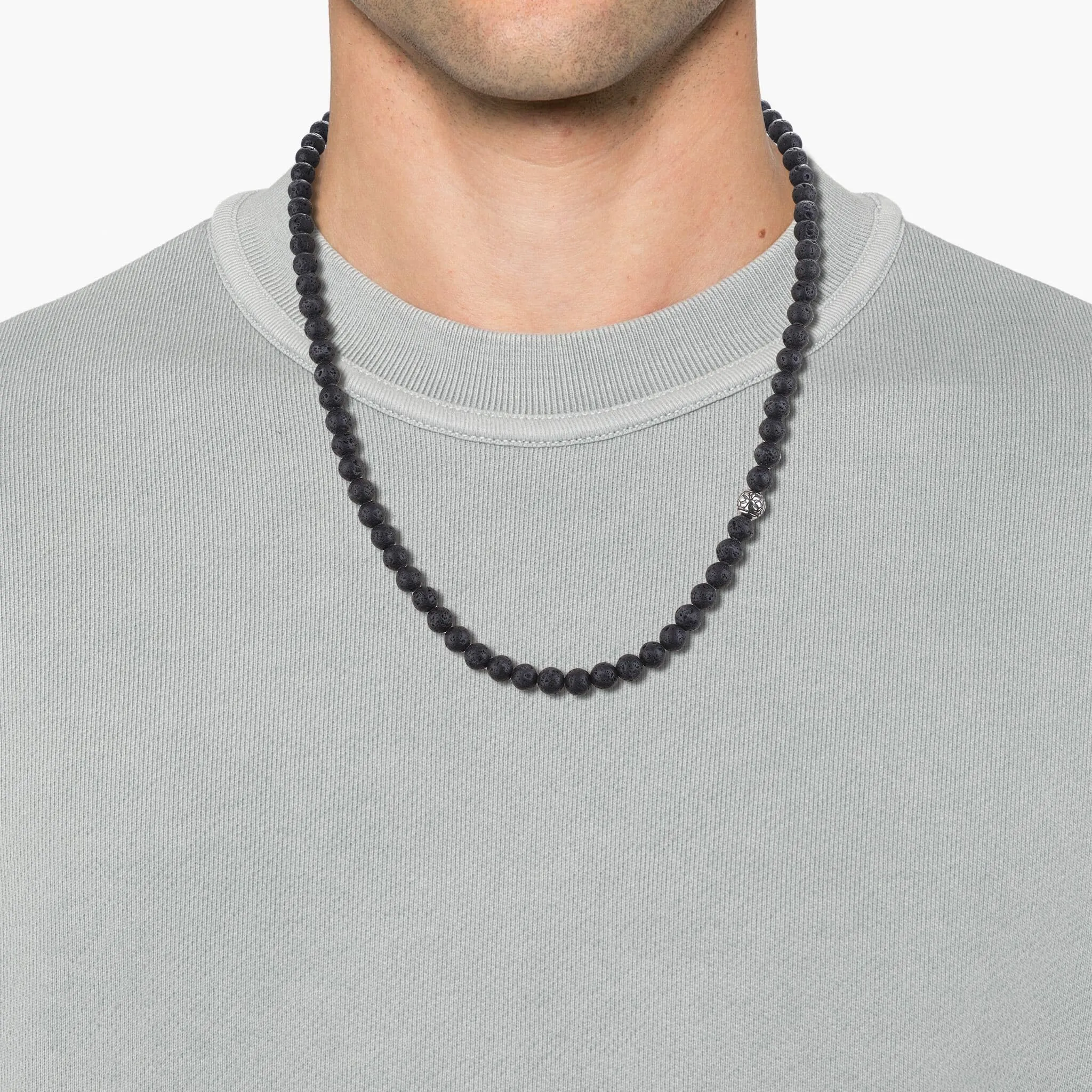 GAVU Collana Pietre Naturali e Cristalli da Uomo con Perline di Pietra Lavica e Amuleto Fleur de Lis 65cm - immagine 2