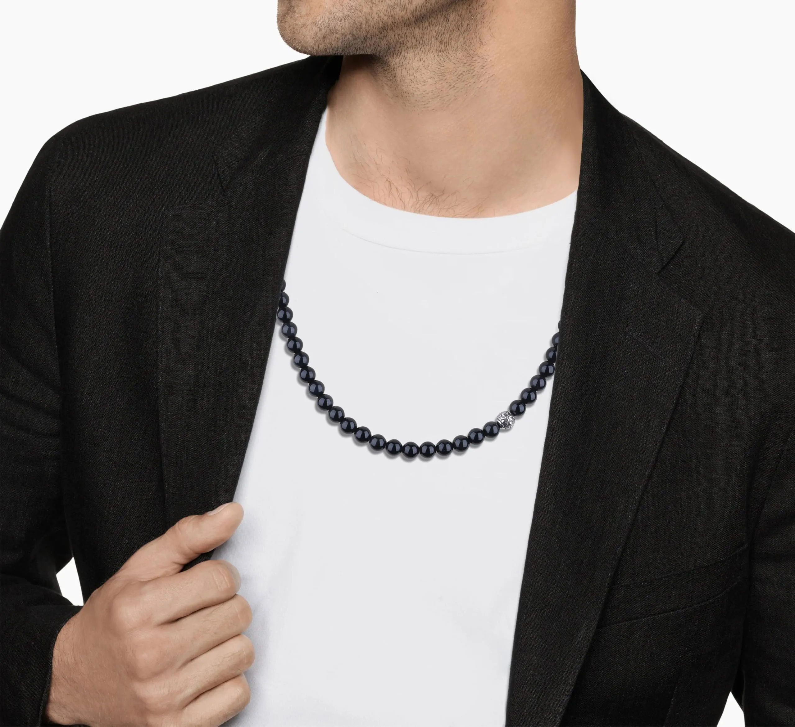 GAVU Collana Pietre Naturali e Cristalli da Uomo con Perline di Ossidiana Arcobaleno e Amuleto Fleur de Lis 65cm - immagine 3
