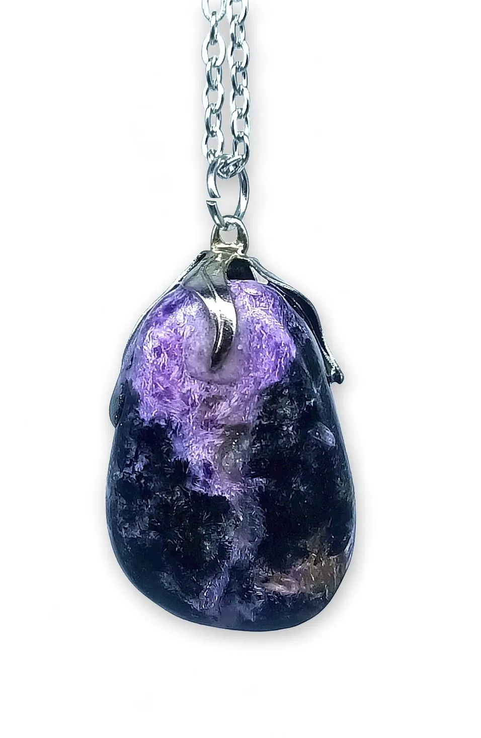 TENET - Ciondolo pendente con pietra dura vera minerale e catenina in acciaio insossidabile (CHAROITE) - immagine 1