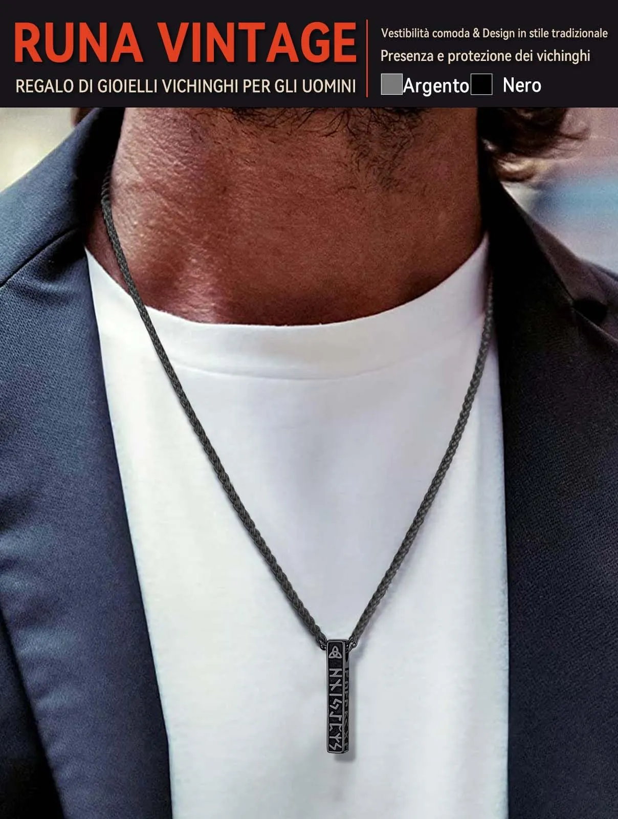 FaithHear Collana Uomo Vichinga Vintage Barra Ciondolo Rune Vichinghe Amuleto del Mito Nordico Collana in Pelle Intrecciata Regalo Compleanno - immagine 3