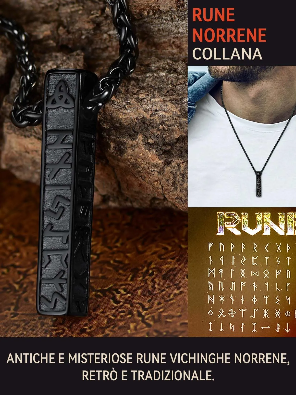 FaithHear Collana Uomo Vichinga Vintage Barra Ciondolo Rune Vichinghe Amuleto del Mito Nordico Collana in Pelle Intrecciata Regalo Compleanno - immagine 4