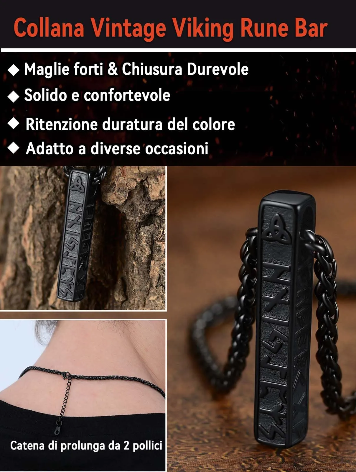 FaithHear Collana Uomo Vichinga Vintage Barra Ciondolo Rune Vichinghe Amuleto del Mito Nordico Collana in Pelle Intrecciata Regalo Compleanno - immagine 5