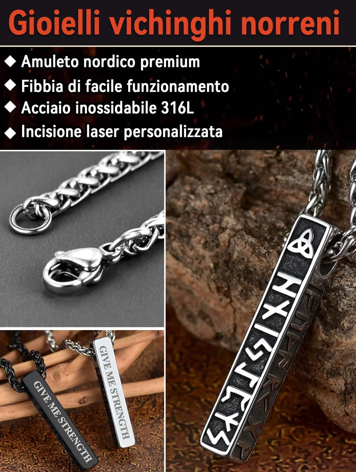 FaithHear Collana Uomo Vichinga Vintage Barra Ciondolo Rune Vichinghe Amuleto del Mito Nordico Collana in Pelle Intrecciata Regalo Compleanno - immagine 2