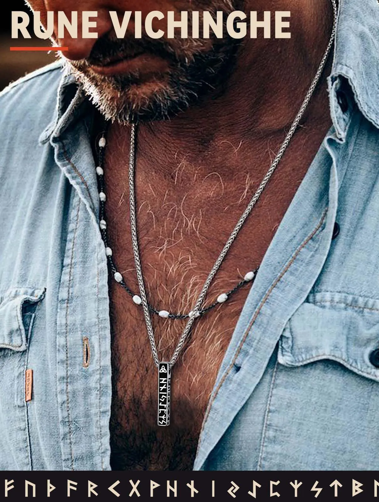 FaithHear Collana Uomo Vichinga Vintage Barra Ciondolo Rune Vichinghe Amuleto del Mito Nordico Collana in Pelle Intrecciata Regalo Compleanno - immagine 3