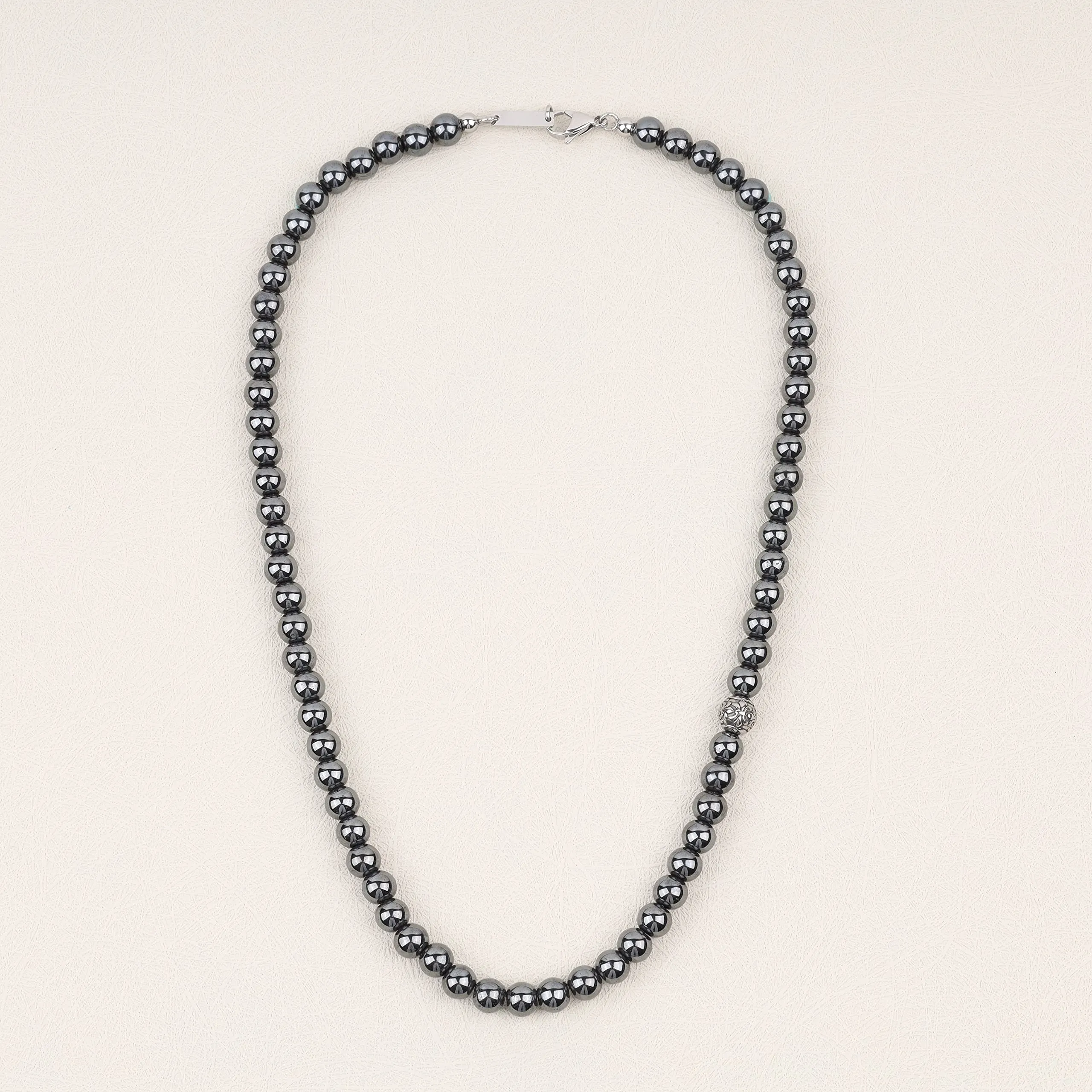 GAVU Collana da Uomo Perline di Pietre Dure, Collana di Ematite da Uomo con Charm Fleur de Lis 60cm - immagine 4