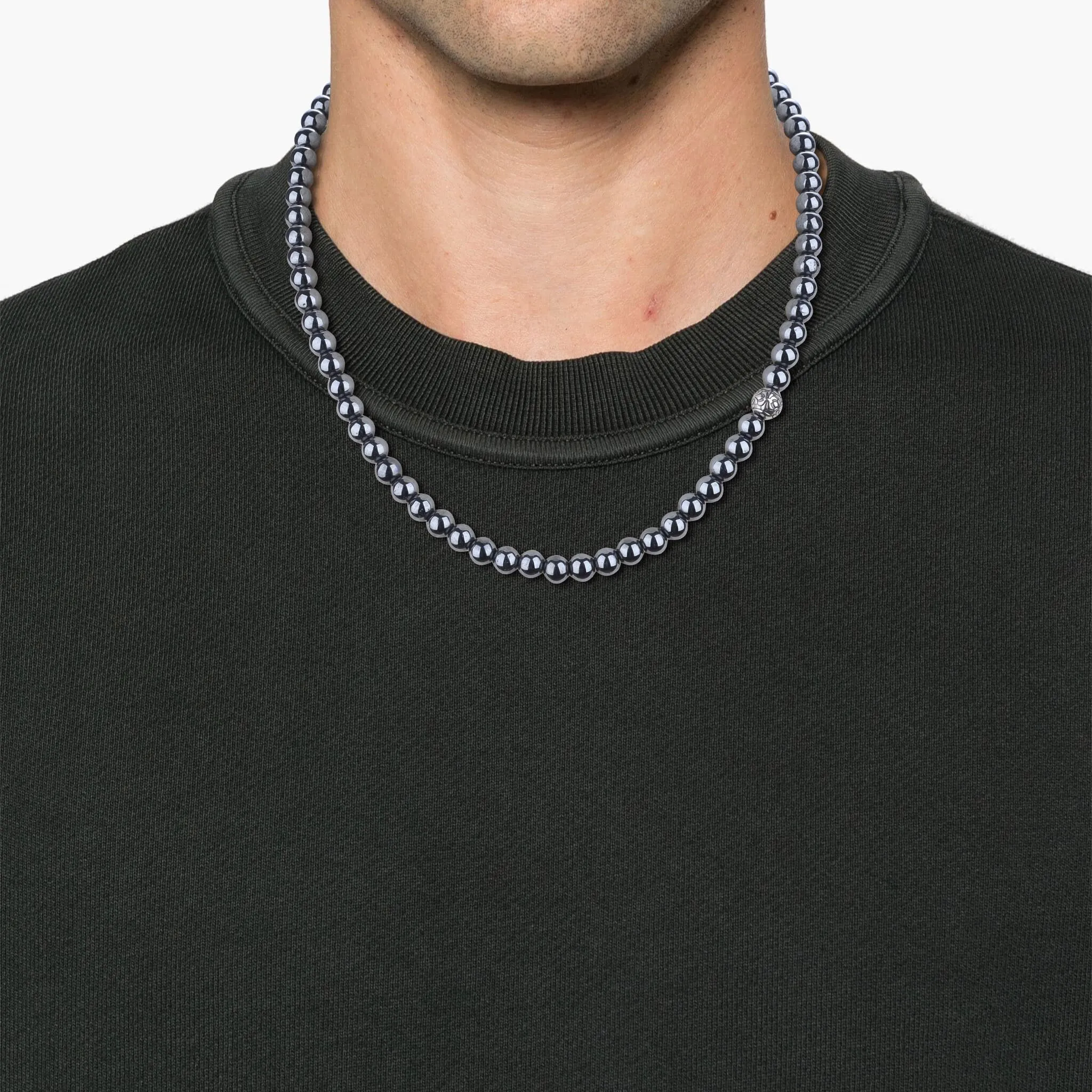 GAVU Collana da Uomo Perline di Pietre Dure, Collana di Ematite da Uomo con Charm Fleur de Lis 55cm - immagine 3