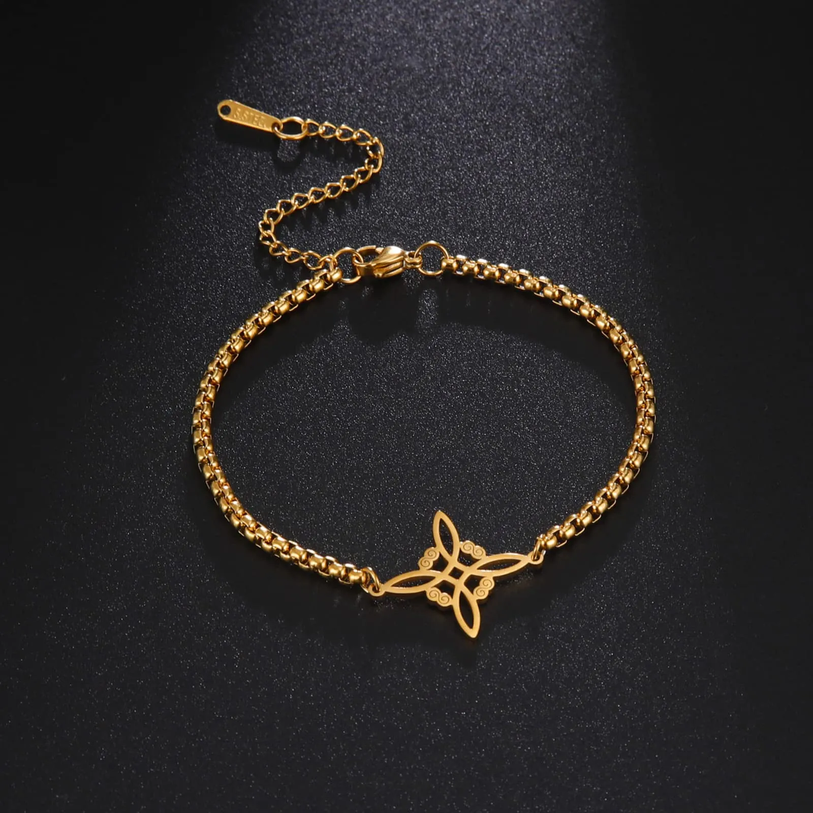 unift Collana di Nodi Delle Streghe per le Donne in Acciaio Inox Irlandese a 4 Punte Ciondolo Nodo Celtico Moda Charm Magick Gioielli (Oro 4) - immagine 3