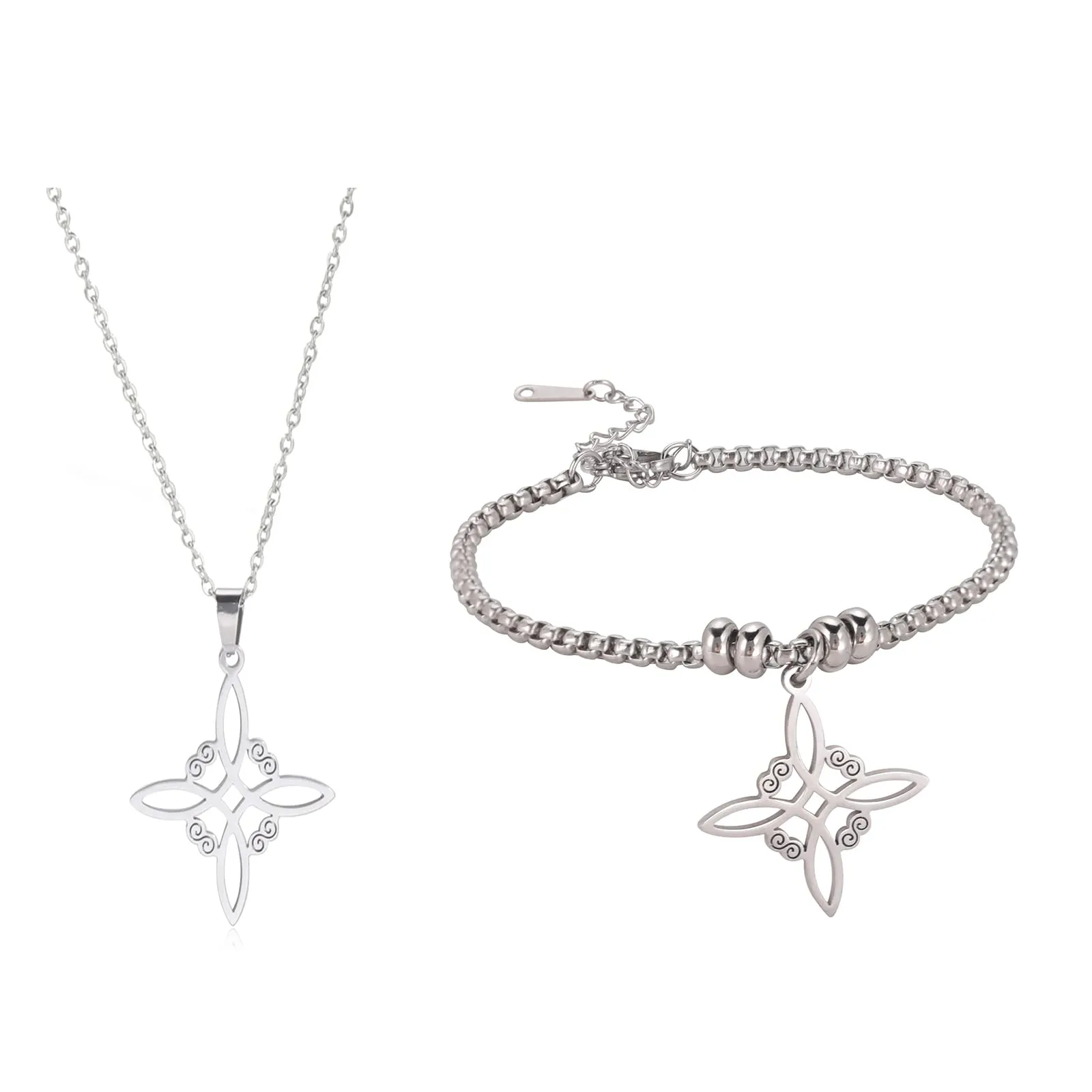 unift Collana di Nodi Delle Streghe per le Donne in Acciaio Inox Irlandese a 4 Punte Ciondolo Nodo Celtico Moda Charm Magick Gioielli (Argento 5) - immagine 1