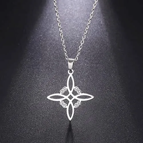 unift Collana di Nodi Delle Streghe per le Donne in Acciaio Inox Irlandese a 4 Punte Ciondolo Nodo Celtico Moda Charm Magick Gioielli (Argento 5) - immagine 5