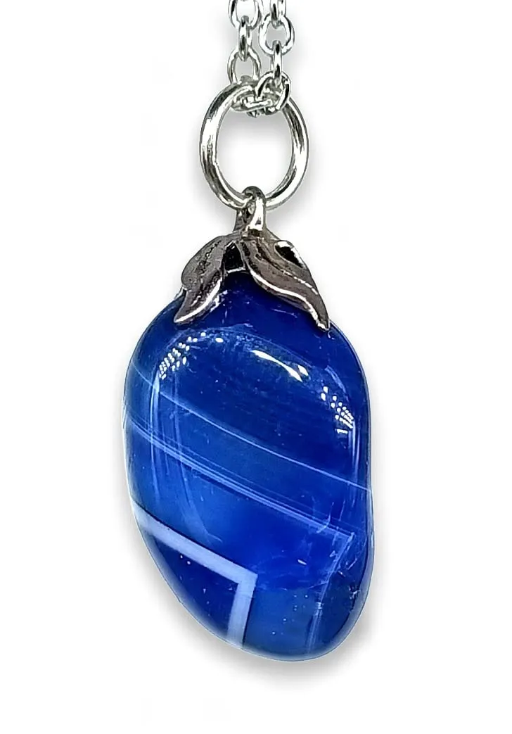 TENET - Ciondolo pendente con pietra dura vera minerale e catenina in acciaio insossidabile (AGATA BLU) - immagine 1