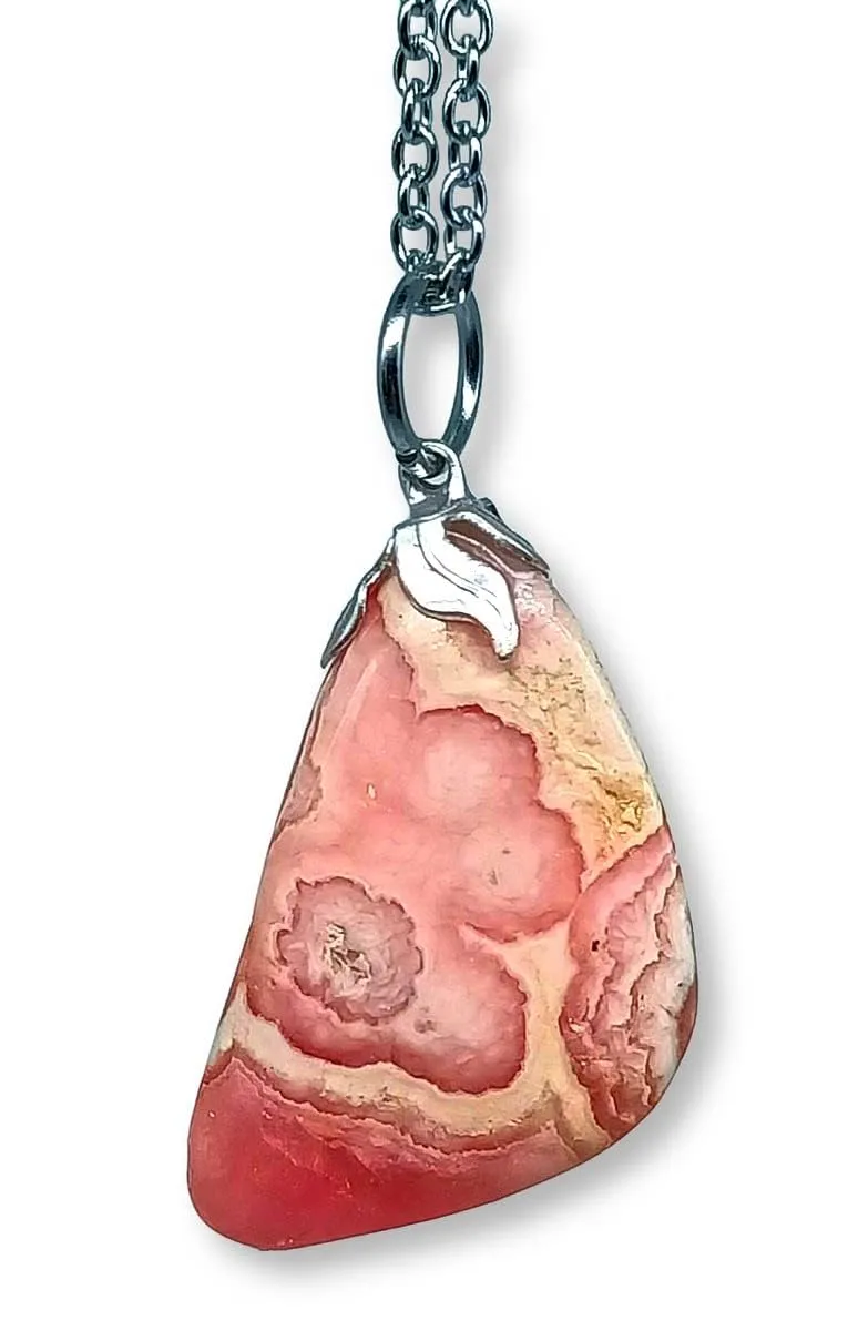 TENET - Ciondolo pendente con pietra dura vera minerale e catenina in acciaio insossidabile (RODOCROSITE) - immagine 3
