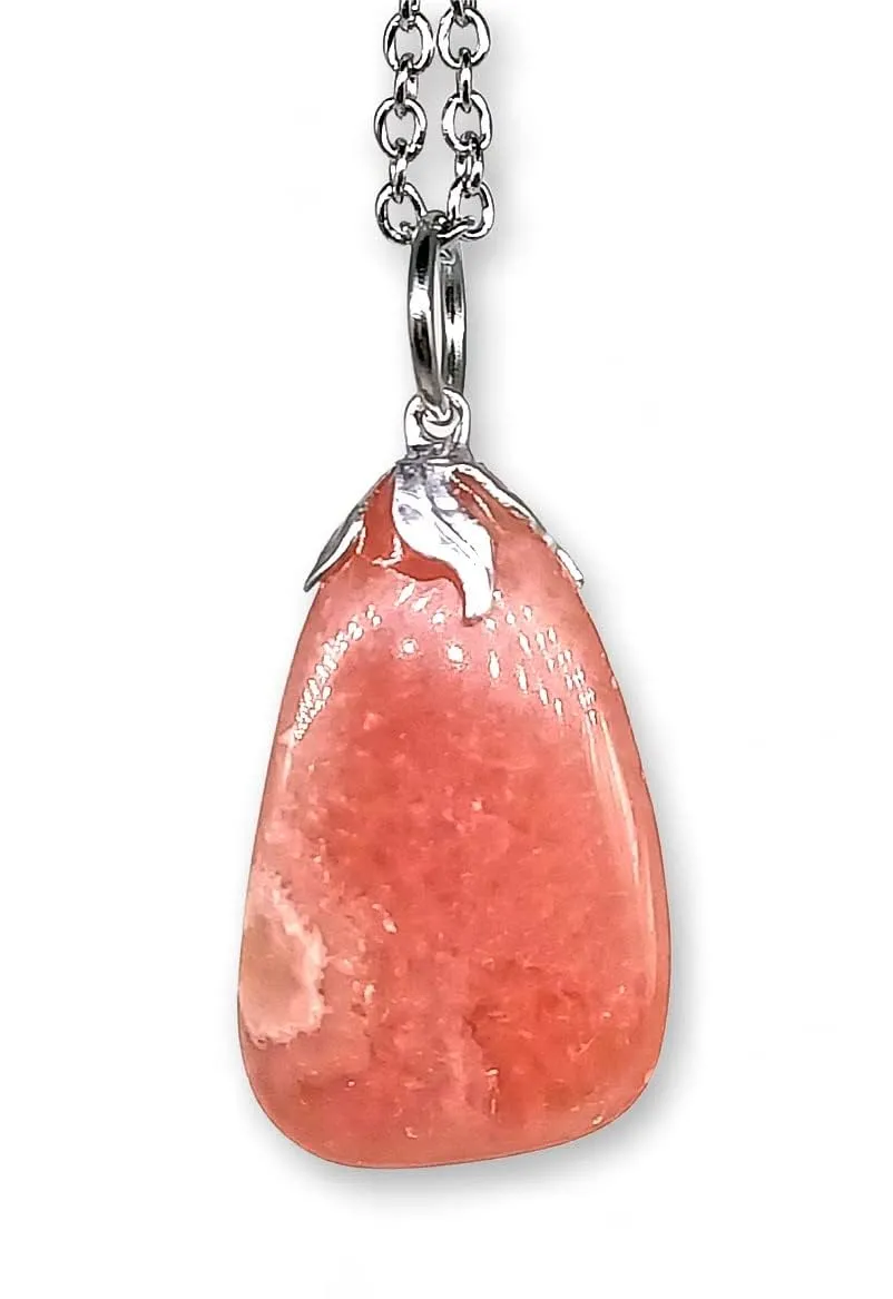 TENET - Ciondolo pendente con pietra dura vera minerale e catenina in acciaio insossidabile (RODOCROSITE) - immagine 4