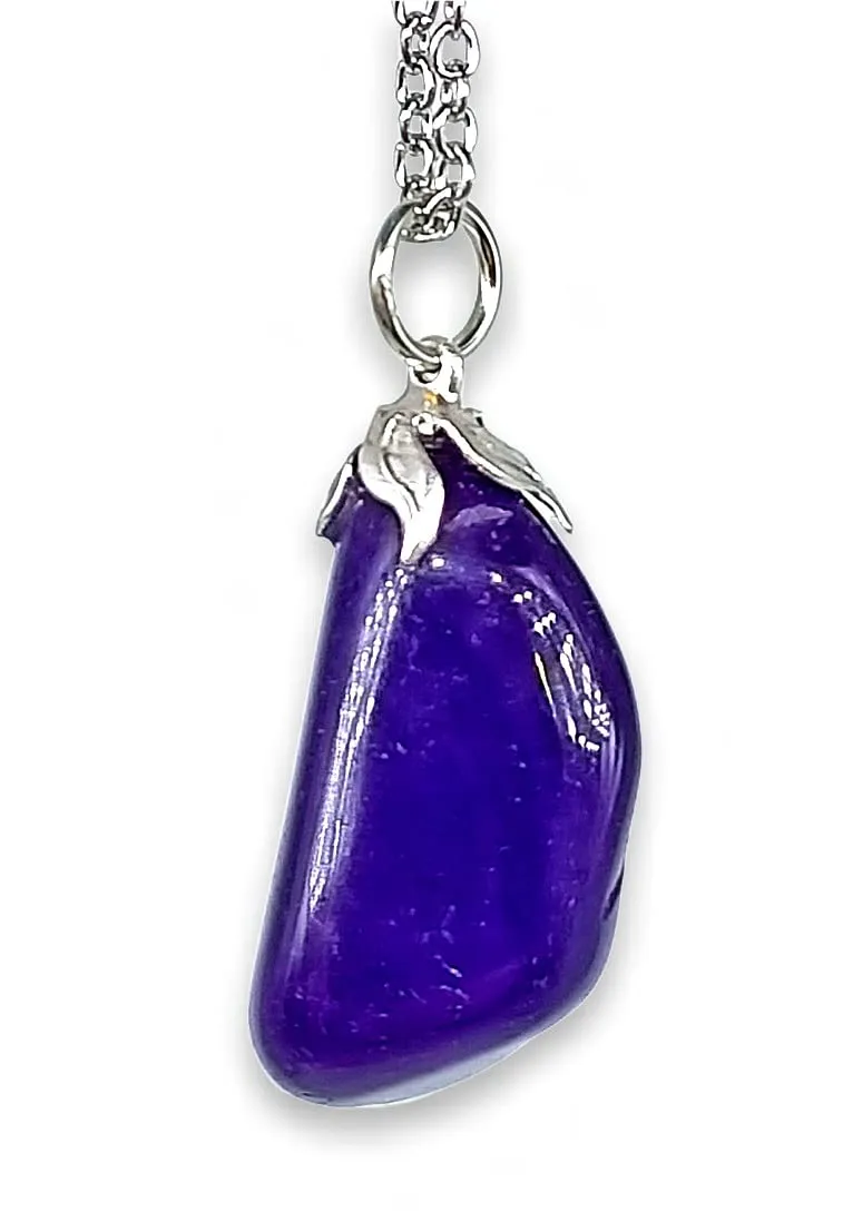 TENET - Ciondolo pendente con pietra dura vera minerale e catenina in acciaio insossidabile (AGATA VIOLA) - immagine 1
