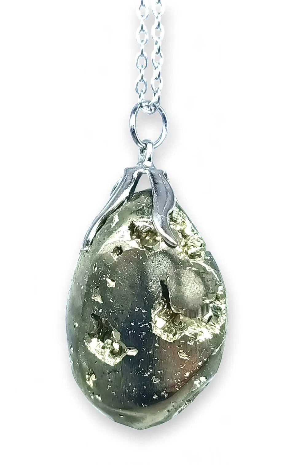TENET - Ciondolo pendente con pietra dura vera minerale e catenina in acciaio insossidabile (PIRITE) - immagine 1