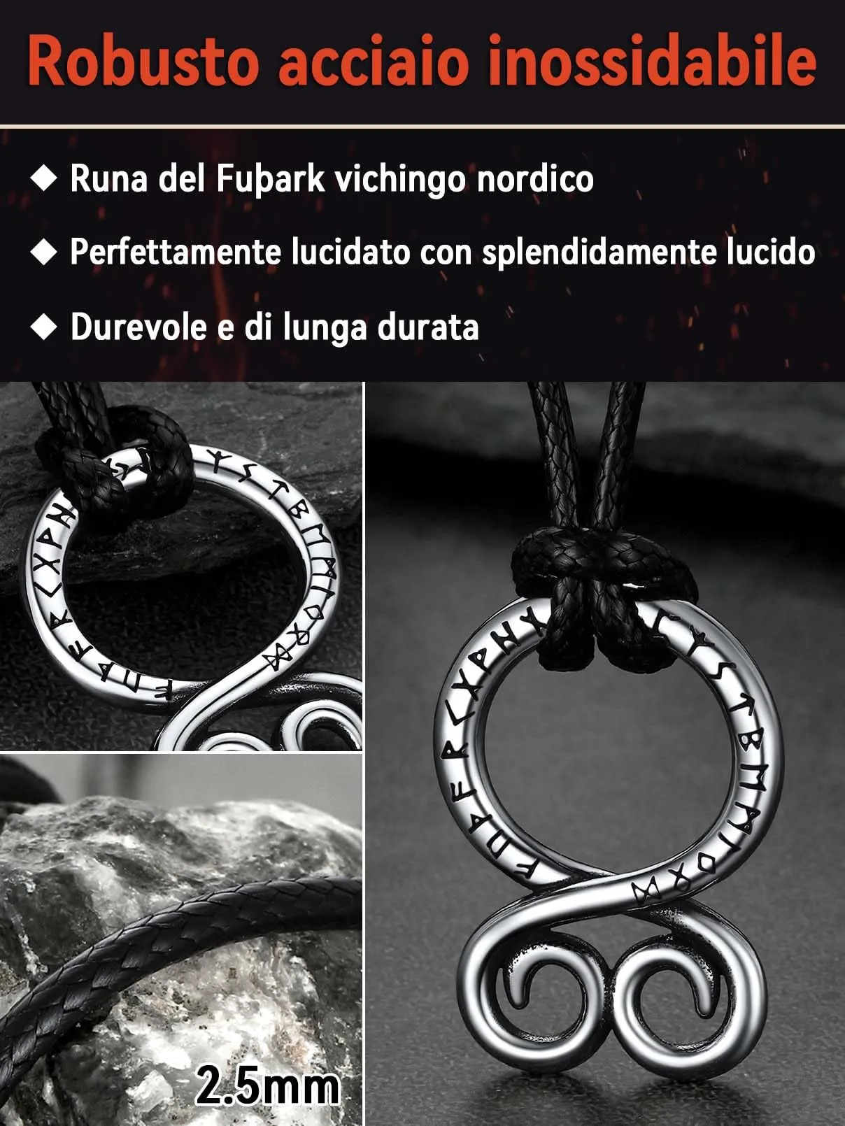 FaithHeart Collana Uomo Vichinga Vintage Croce del Diavolo Rune Vichinghe Amuleto del Mito Nordico Collana in Pelle Intrecciata Regalo Compleanno - immagine 5