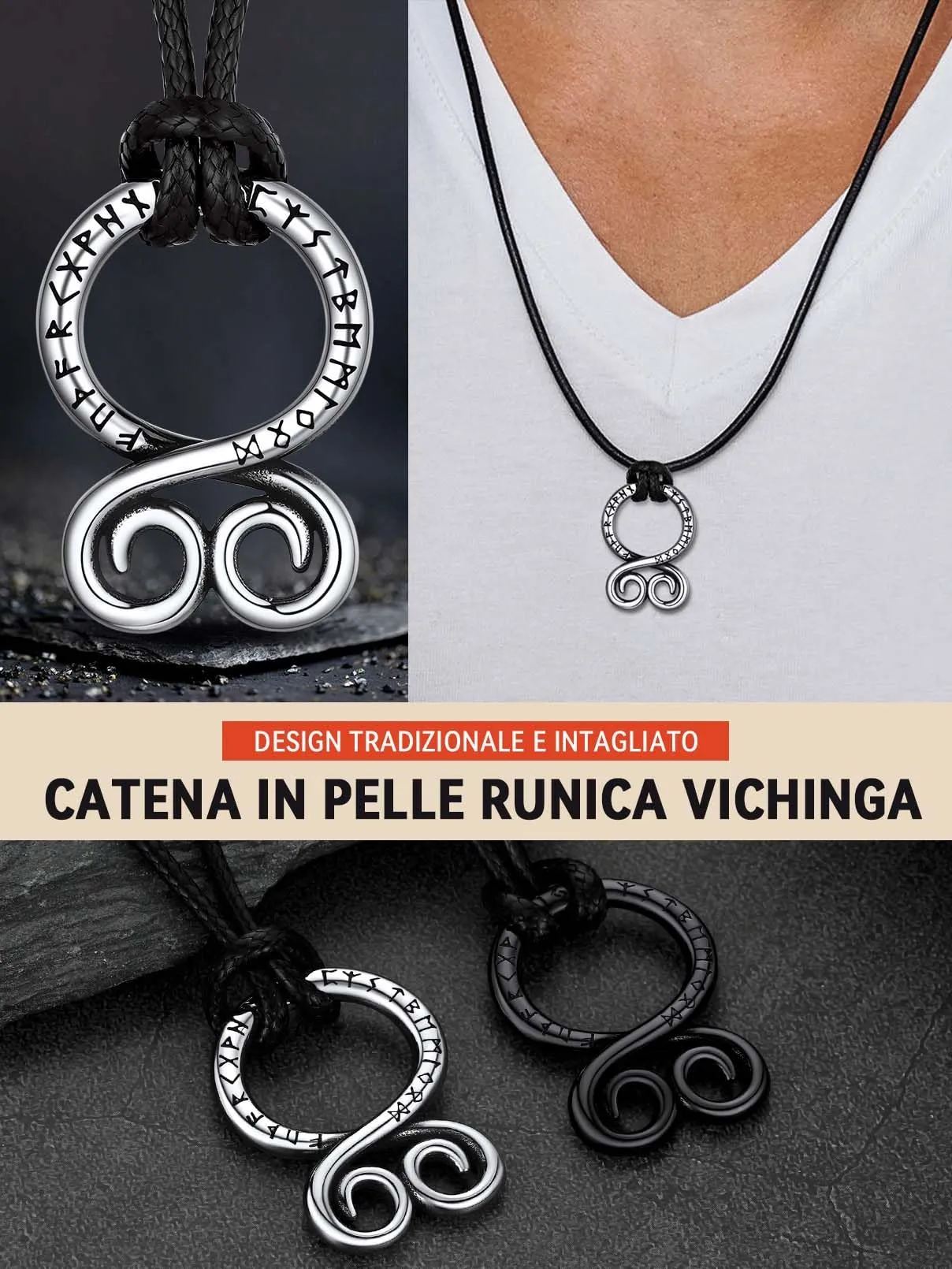 FaithHeart Collana Uomo Vichinga Vintage Croce del Diavolo Rune Vichinghe Amuleto del Mito Nordico Collana in Pelle Intrecciata Regalo Compleanno - immagine 6
