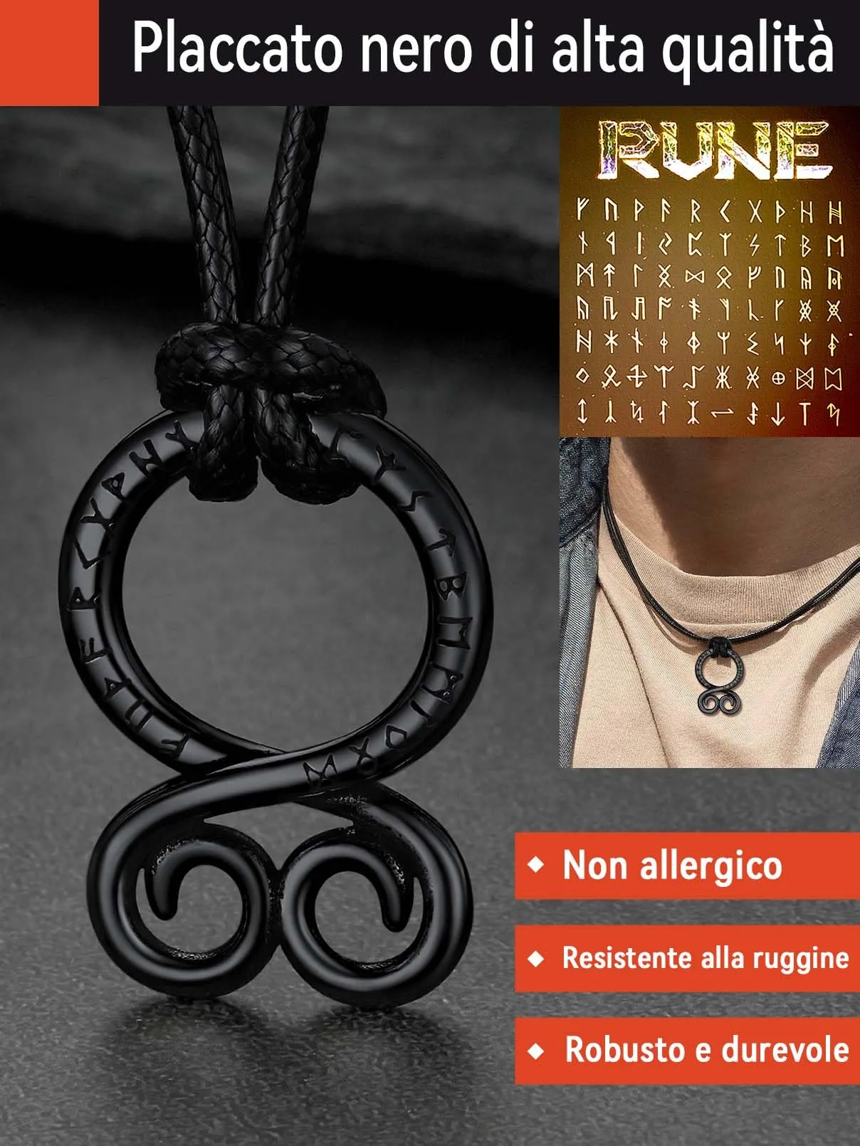 FaithHeart Collana Uomo Vichinga Vintage Croce del Diavolo Rune Vichinghe Amuleto del Mito Nordico Collana in Pelle Intrecciata Regalo Compleanno - immagine 2