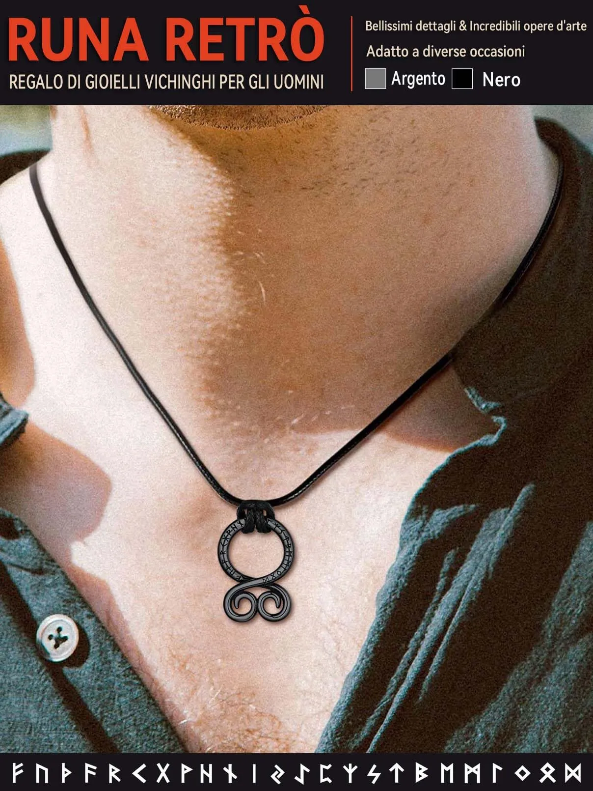 FaithHeart Collana Uomo Vichinga Vintage Croce del Diavolo Rune Vichinghe Amuleto del Mito Nordico Collana in Pelle Intrecciata Regalo Compleanno - immagine 4